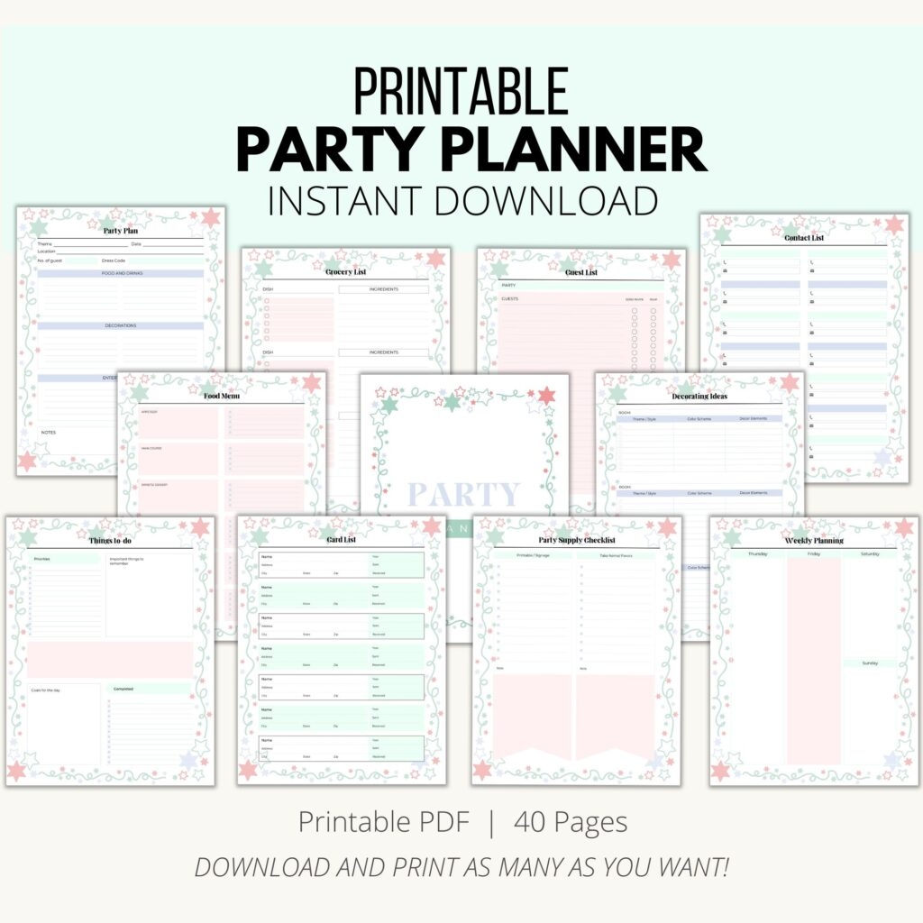 pdf free printable party planning worksheet