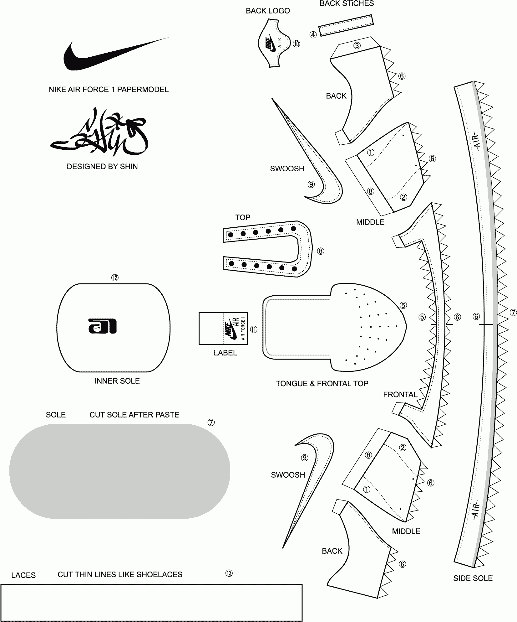 Pattern Nike Air Force Template Nike Air Force Ones Template Svg