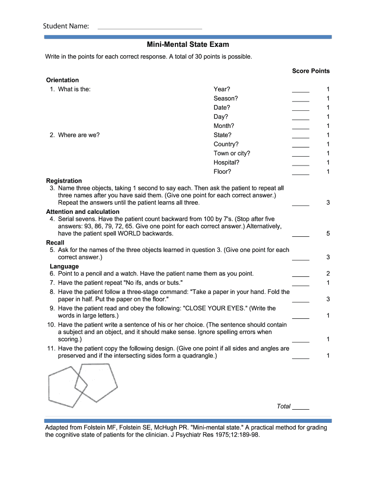 Pdf Printable Mmse Form Fill Online Printable Fillable Blank PdfFiller