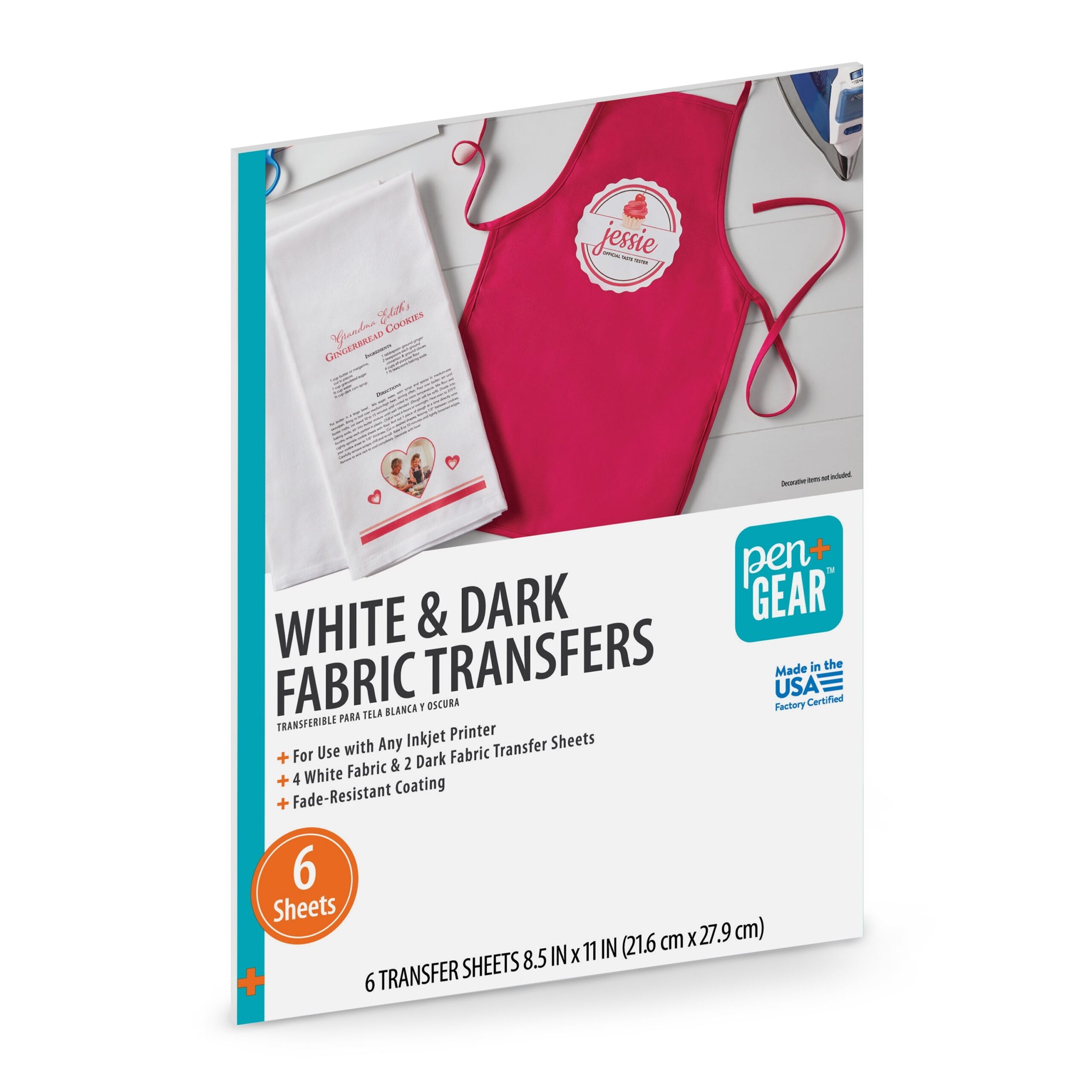 PEN GEAR Brandclub Pen Gear White Dark Fabric Transfer Paper Inkjet Printable 8 5 X 11 6 Sheets