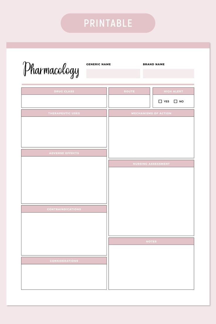 free printable pharmacology drug card template