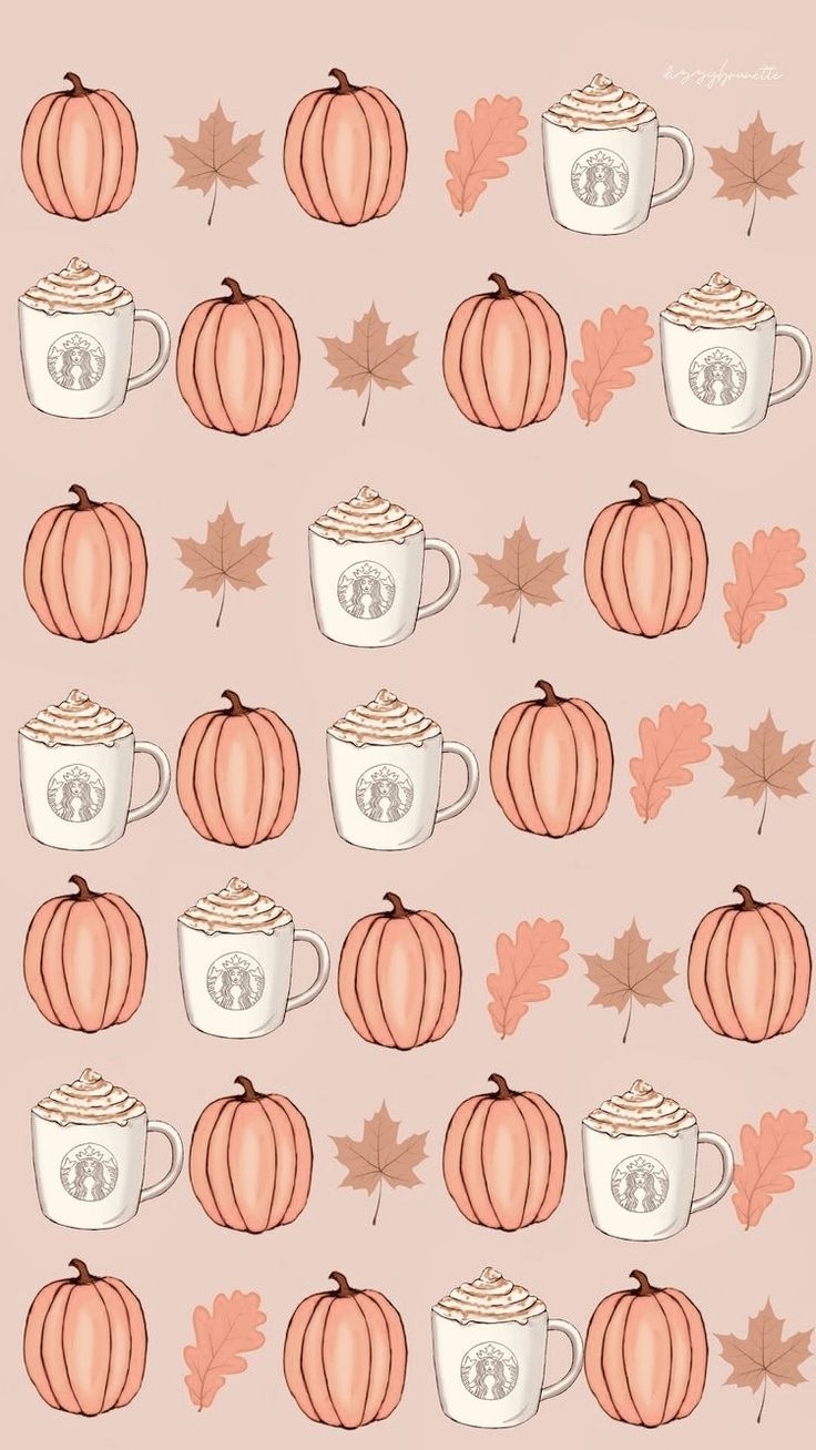 Pink Thanksgiving Wallpaper With Pumpkins And Maple Leaves