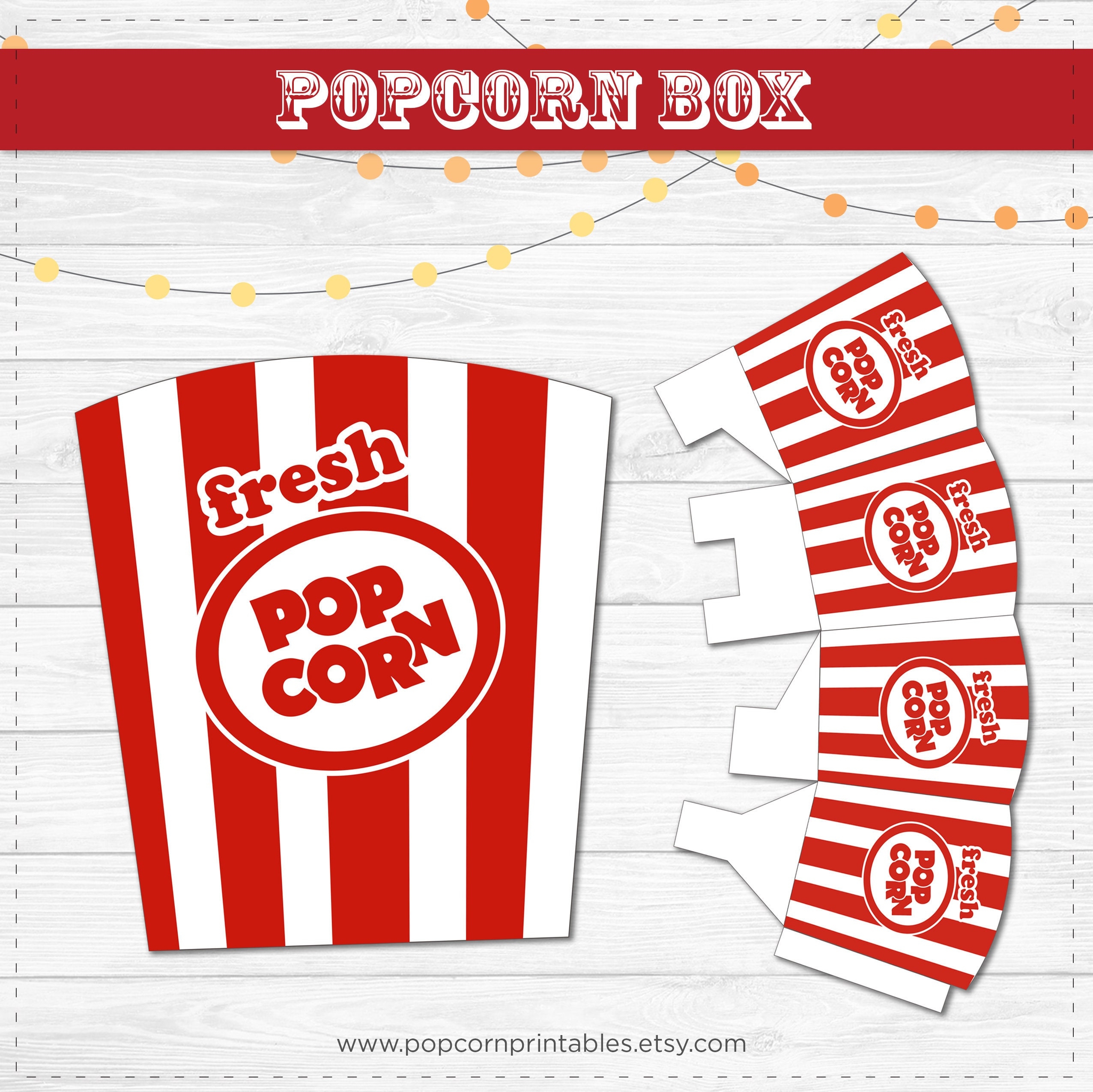 Popcorn Box Printable Instant Download PDF Carnival Popcorn Red White Stripes DIY Old Fashioned Retro Popcorn Party Movie Night Etsy Norway