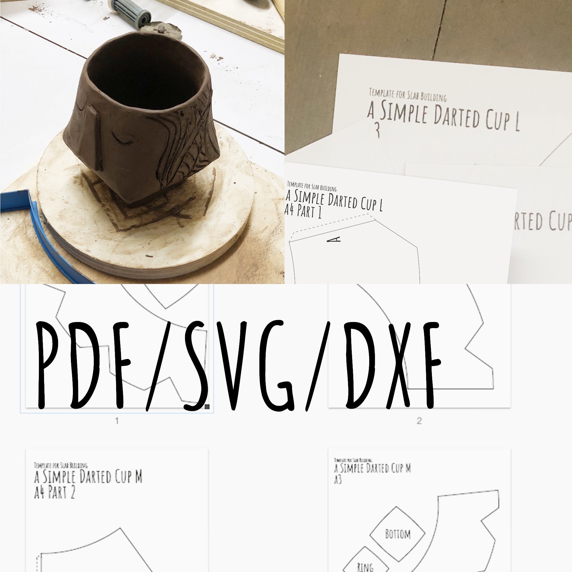 Pottery Template For Slab Building A Simple Darted Cup SVG Pdf DXF Etsy Sweden