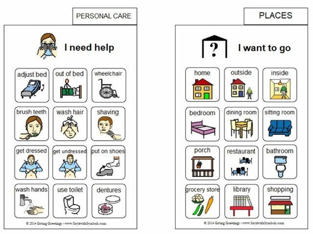 Printable Adult Communication Boards Aphasia Stroke Autism PDF Download 4x6 Etsy