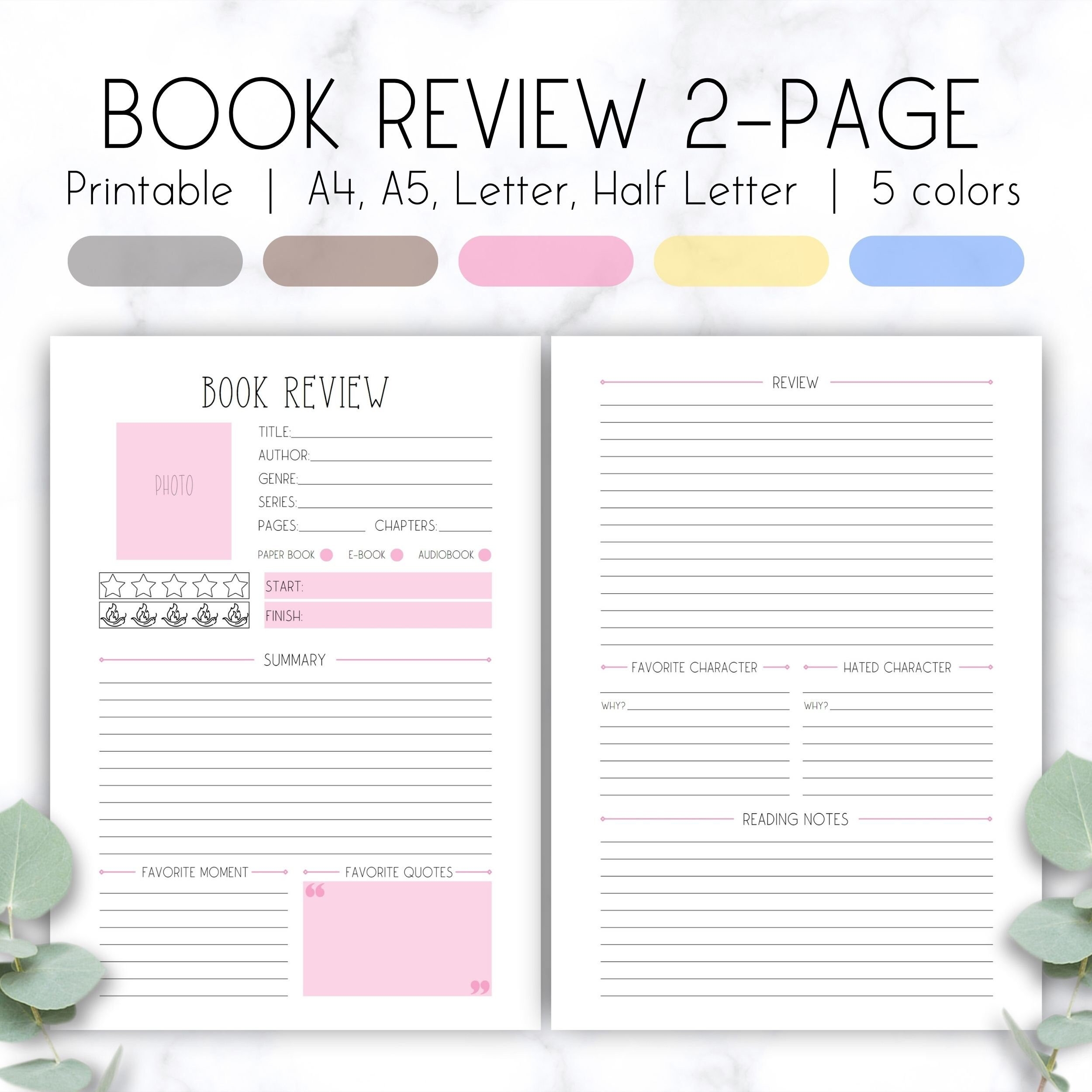 book review template printable