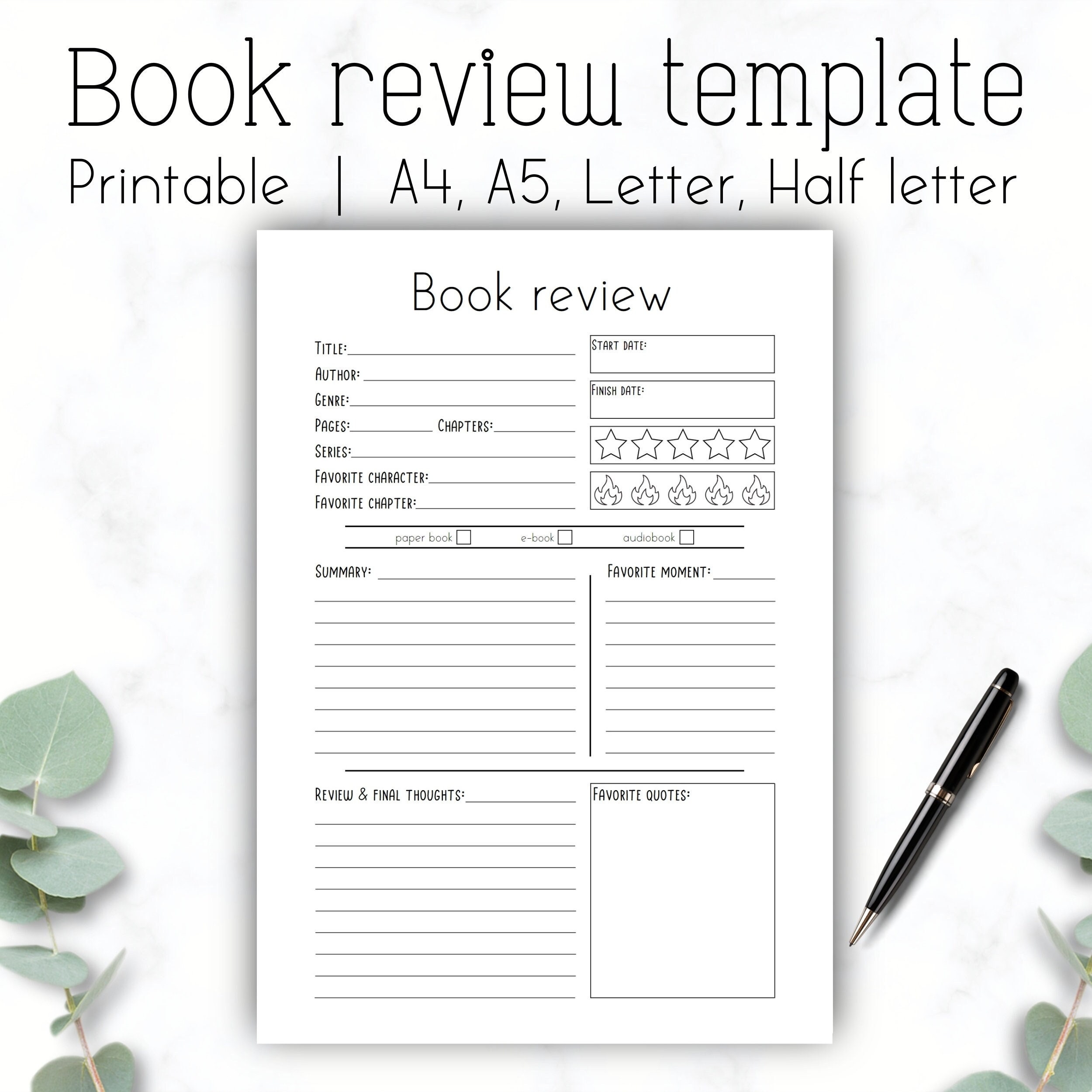 printable book review templates