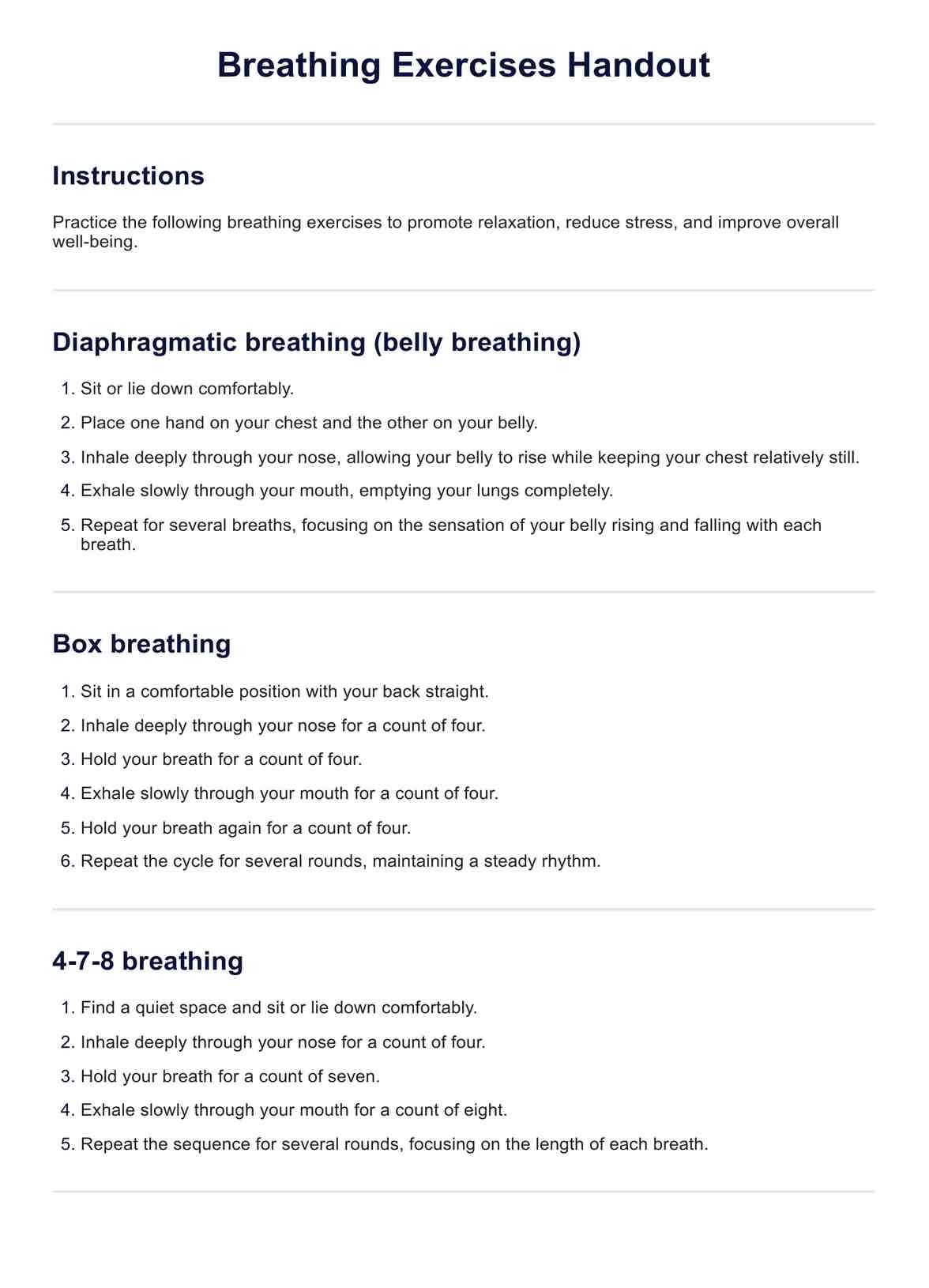 Printable Breathing Exercises Handout