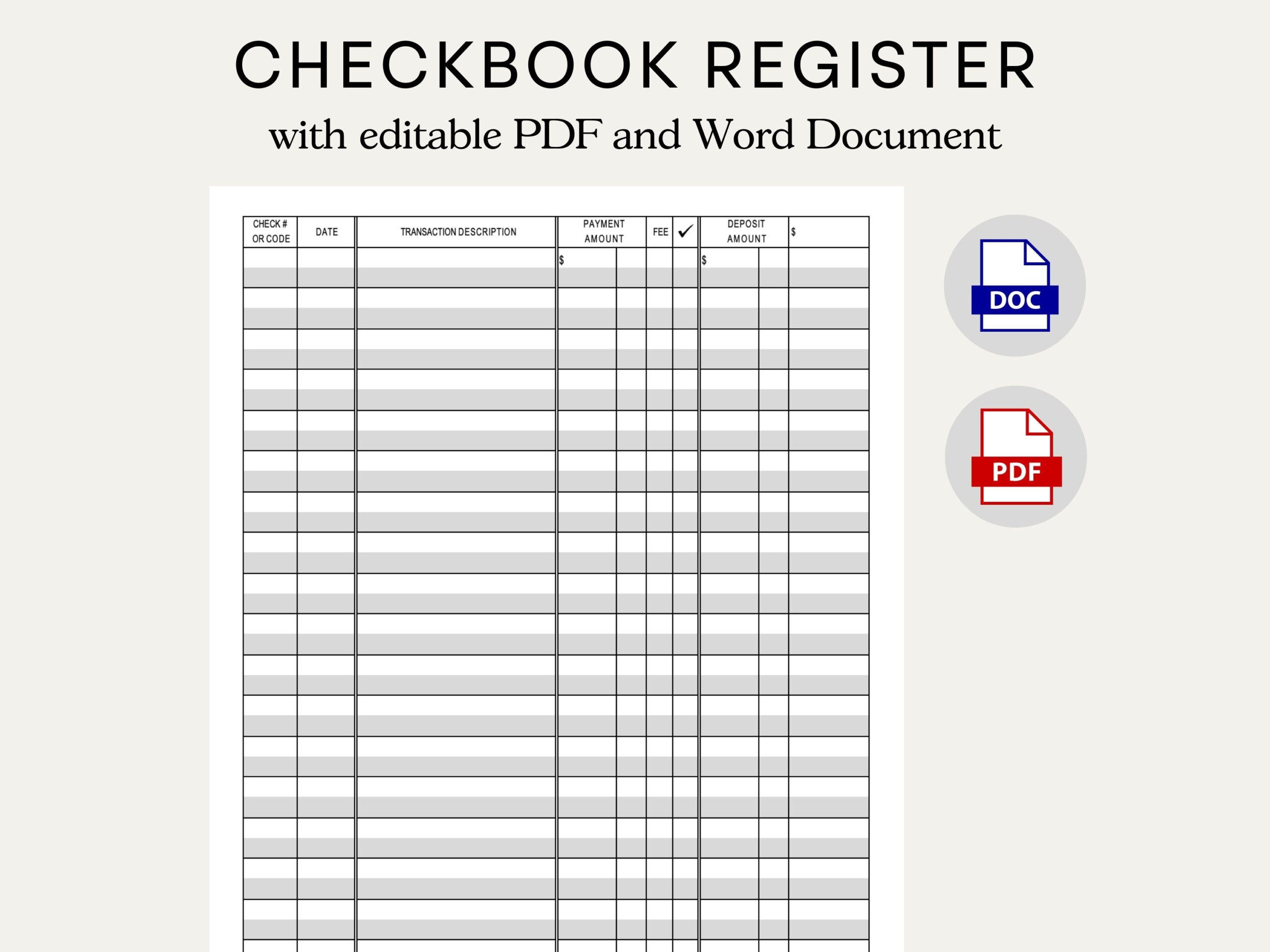 Printable Checkbook Register PDF File Prints On 8 1 2 X 11 Inch Paper Check Register Credit Debit Balance Log Transaction Register Etsy Hong Kong