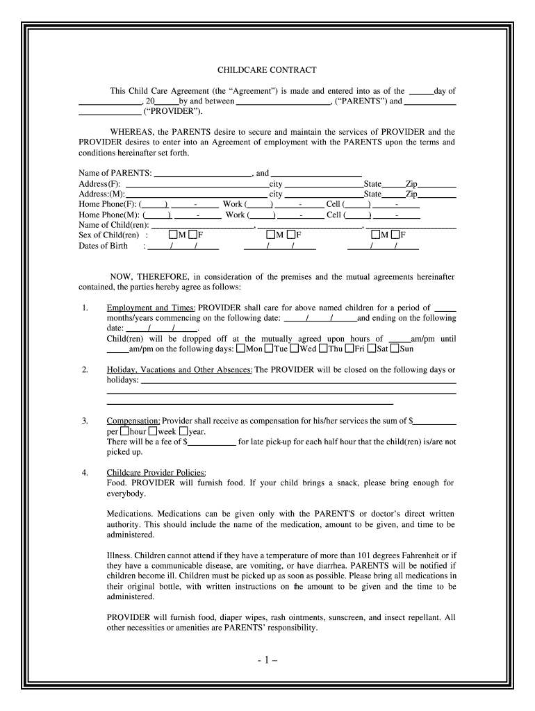 Printable Child Care Forms Pdf Fill Online Printable Fillable Blank PdfFiller