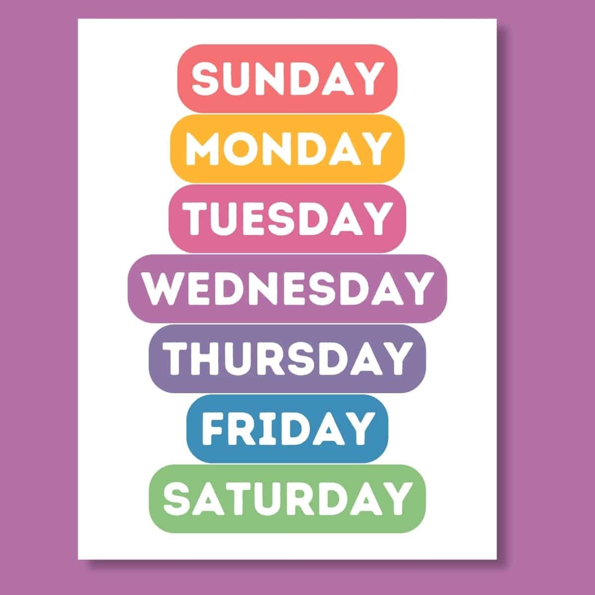 days of the week printables pdf