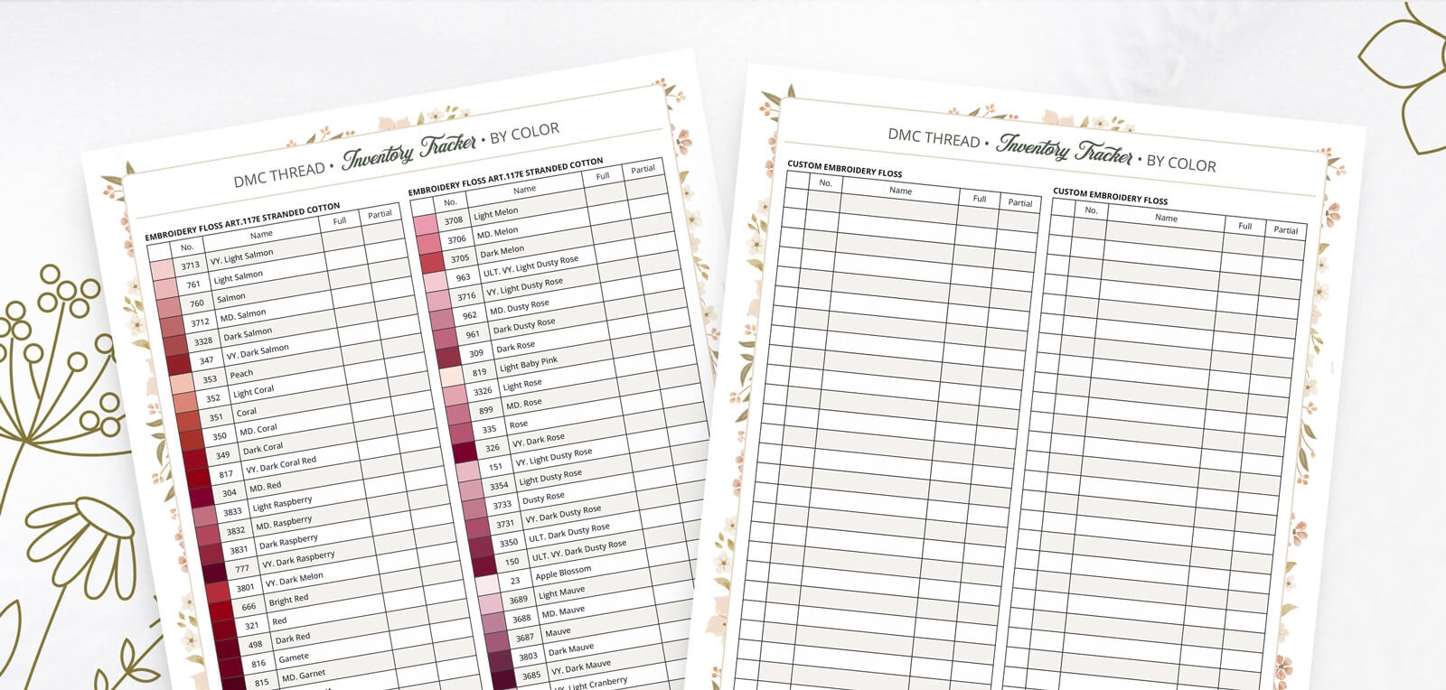 Printable DMC Thread Inventory Tracker Stitch Palettes