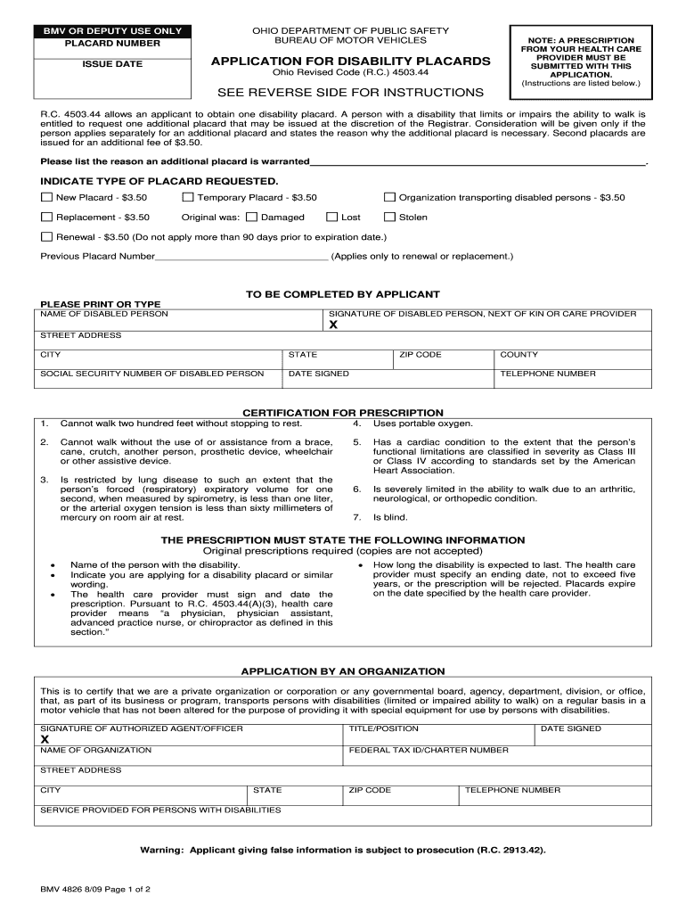 Printable Form Bmv 4826 Ohio Pdf Fill Out Sign Online DocHub