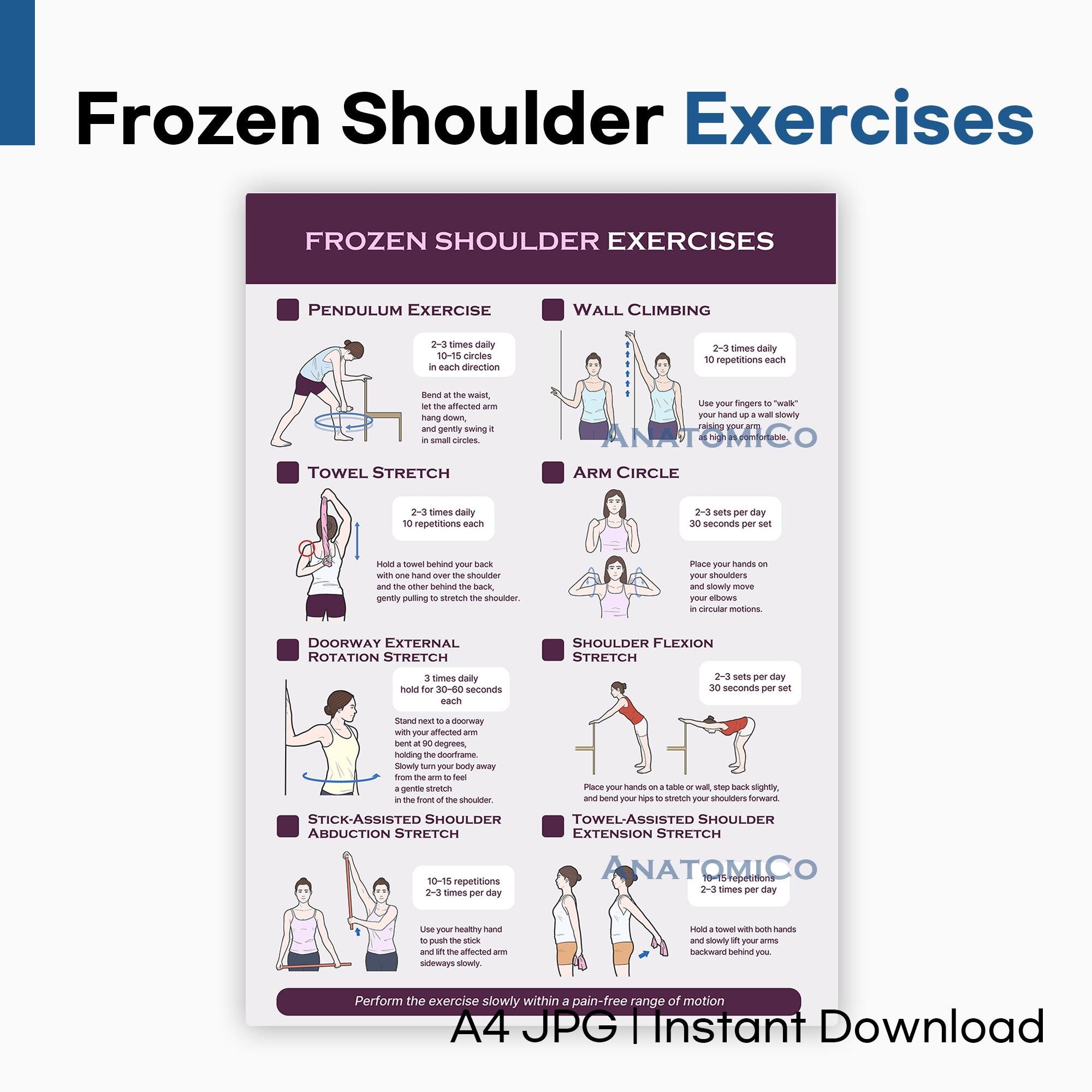 Printable Frozen Shoulder Stretch Poster Gentle Rehab Exercises For Pain Relief A4 Digital Download Etsy Norway