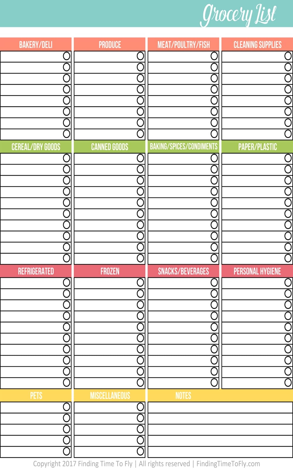 free printable grocery list pdf