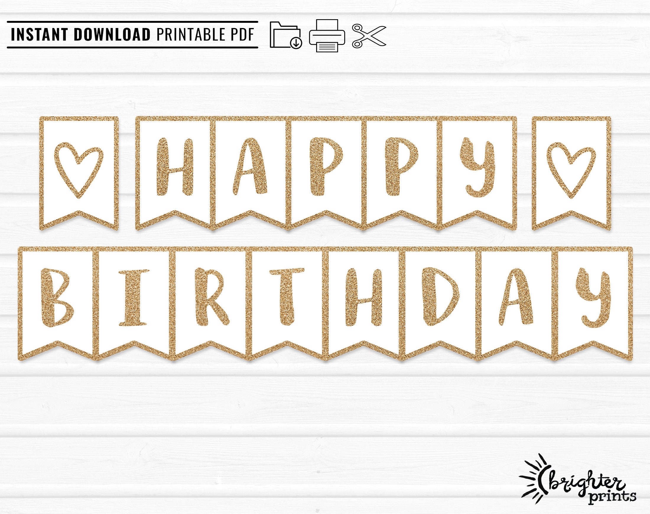 Printable Happy Birthday Banner INSTANT DOWNLOAD DIY Download Print Gold Glitter Bday Party Decor Bunting Etsy