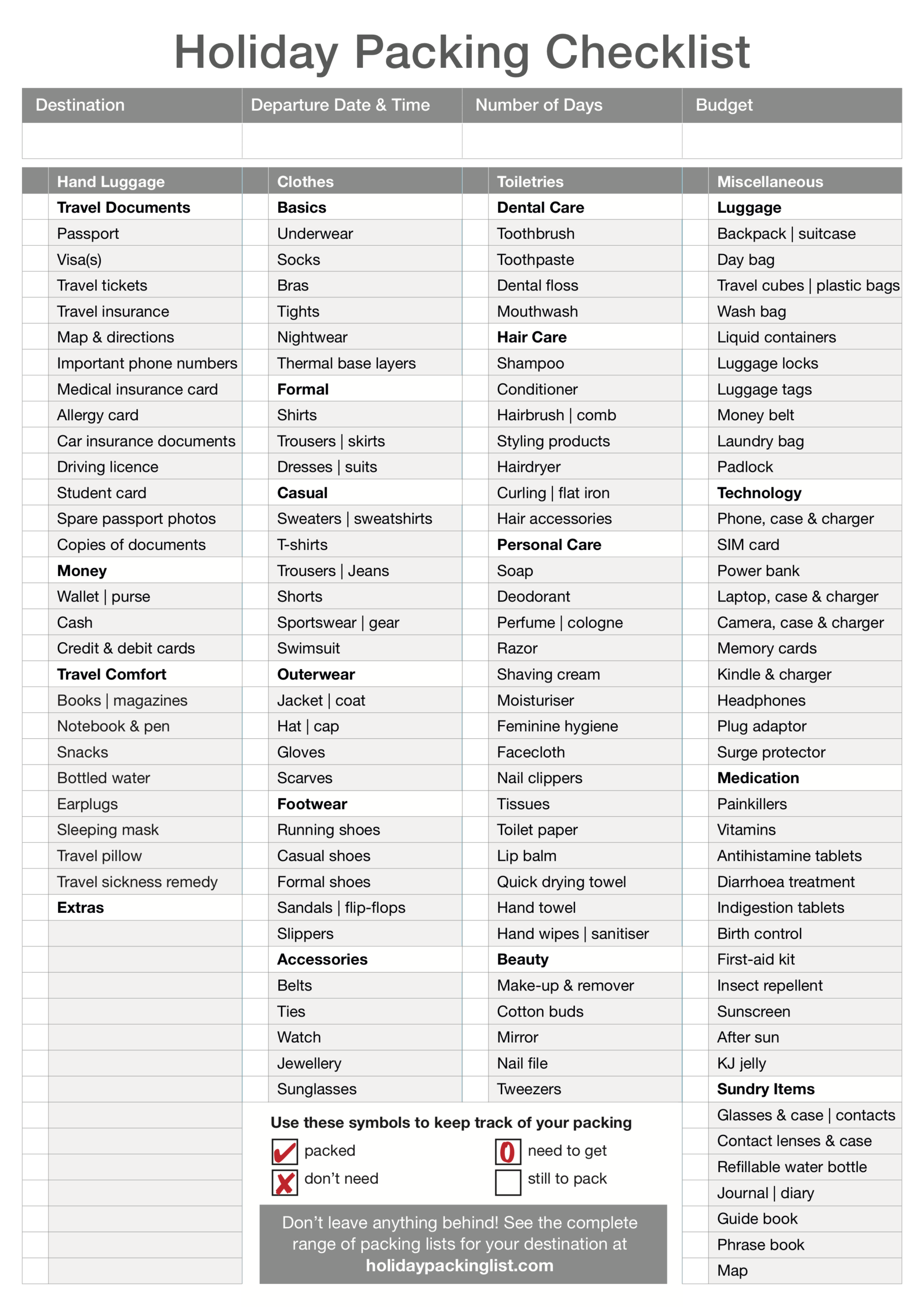 pdf free printable packing checklist