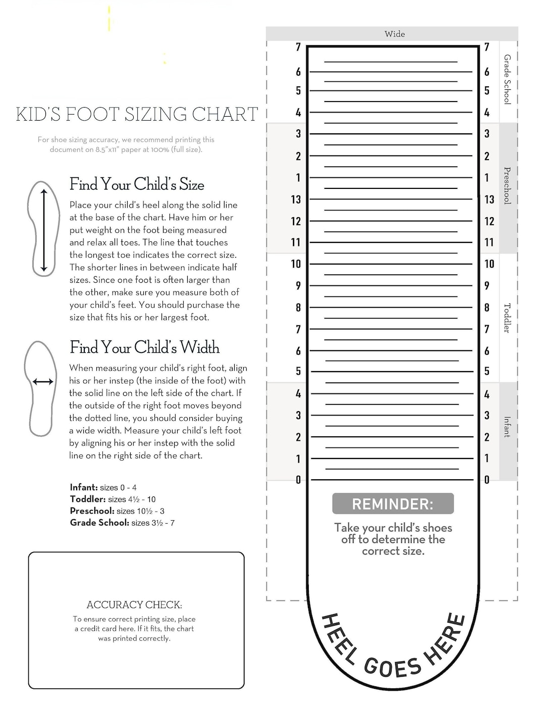 Printable Kids Shoe Foot Measurement Print Out Free Printable Shoe Size Chart Pdf Clearance Us 10
