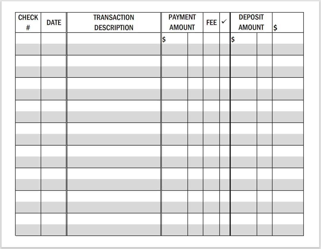 Printable LARGE PRINT Checkbook Register Landscape Format PDF File Etsy