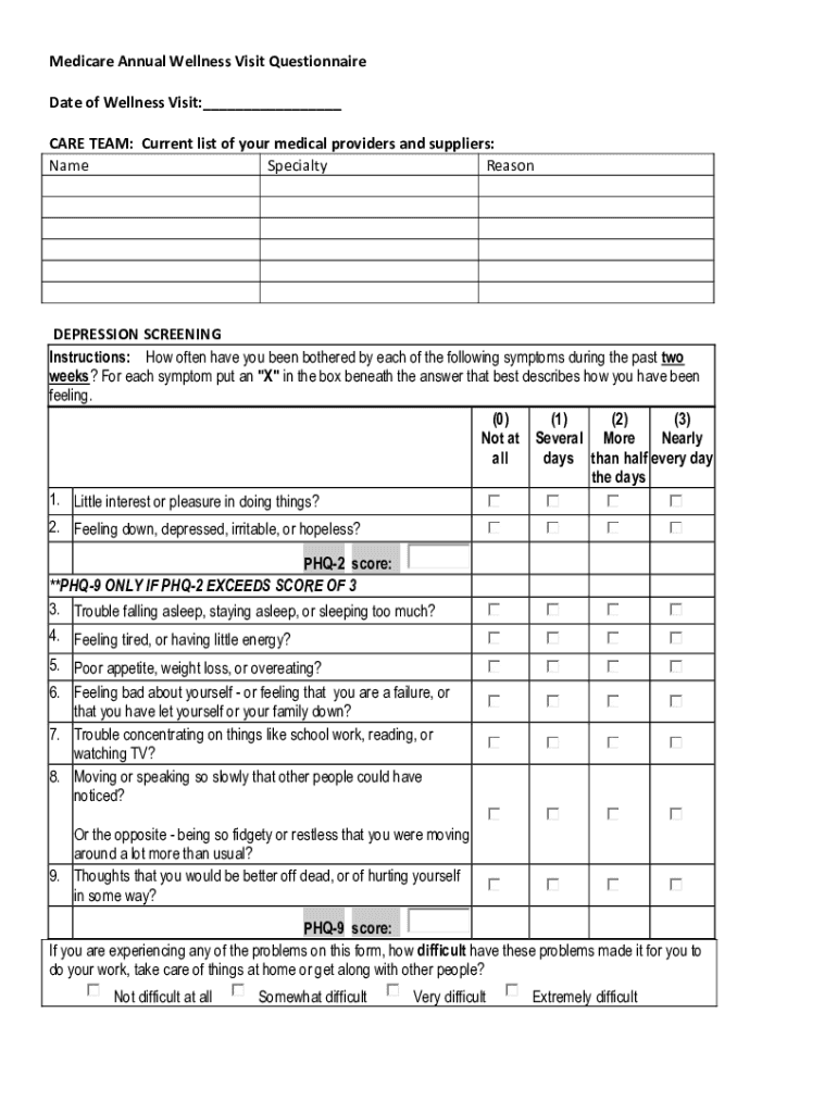 Printable Medicare Annual Wellness Visit Form Printable Party Favors