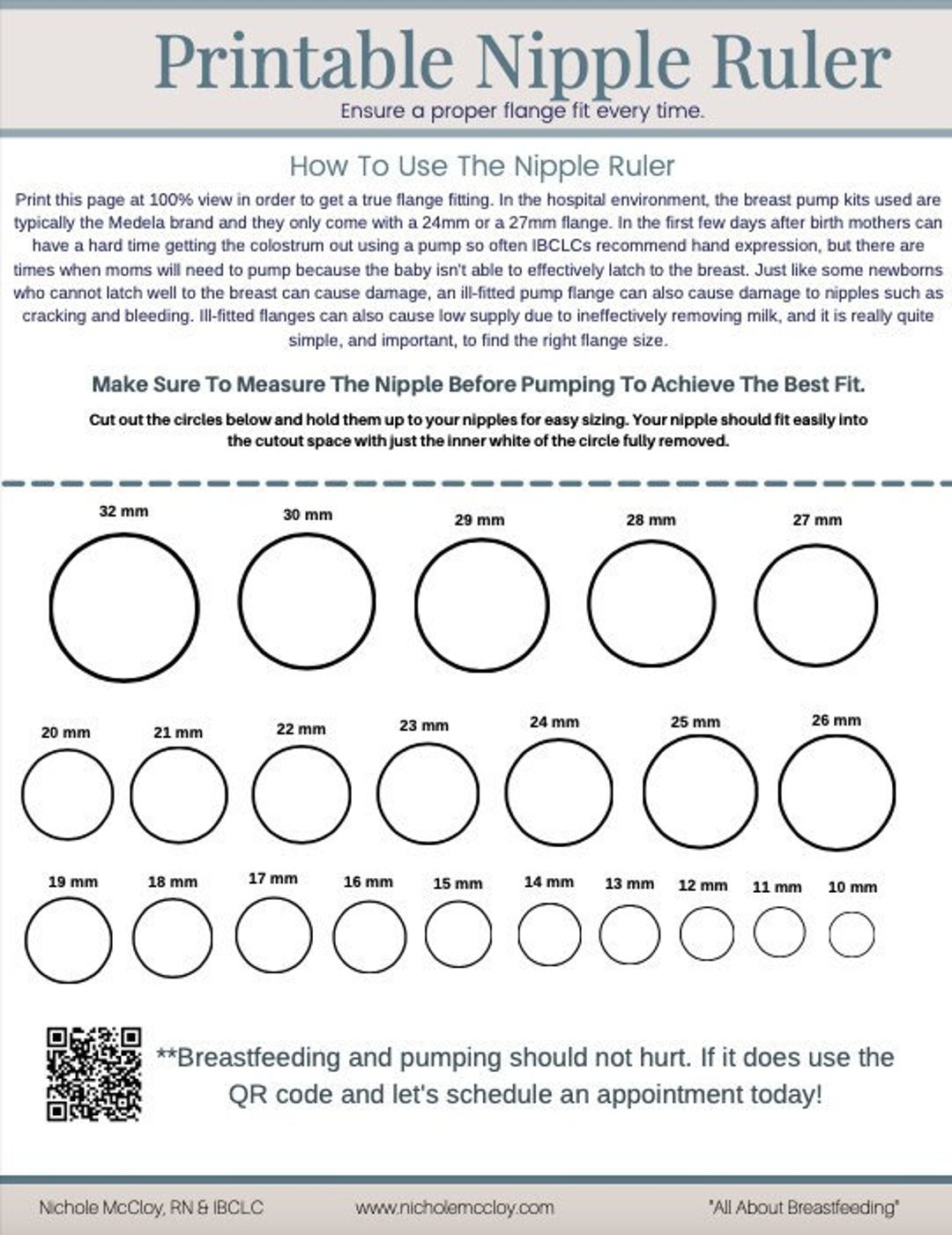 Printable Nipple Ruler Flange Fitting Tool For Pumping And Breastfeeding Nipple Size Etsy