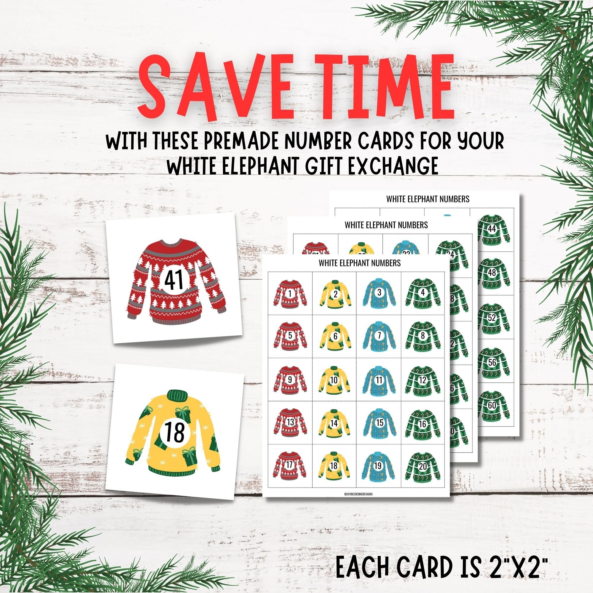 Printable Numbers For White Elephant Gift Exchange Game Ugly Christmas Sweater Party Theme Holiday Work Games Payhip