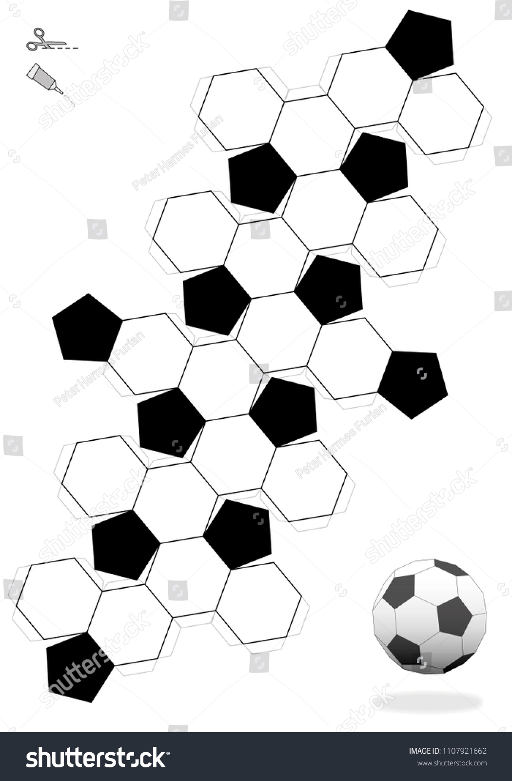 Printable Paper Soccer Ball Template Truncated Icosahedron Soccer Ball Template Making Stock Vector