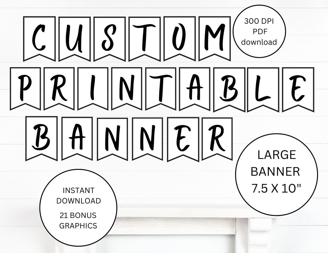 Printable PDF BANNER Printable Alphabet Letter Banner Printable Swallowtail Banner Bunting Banner Black And White Banner A Z Banner Etsy