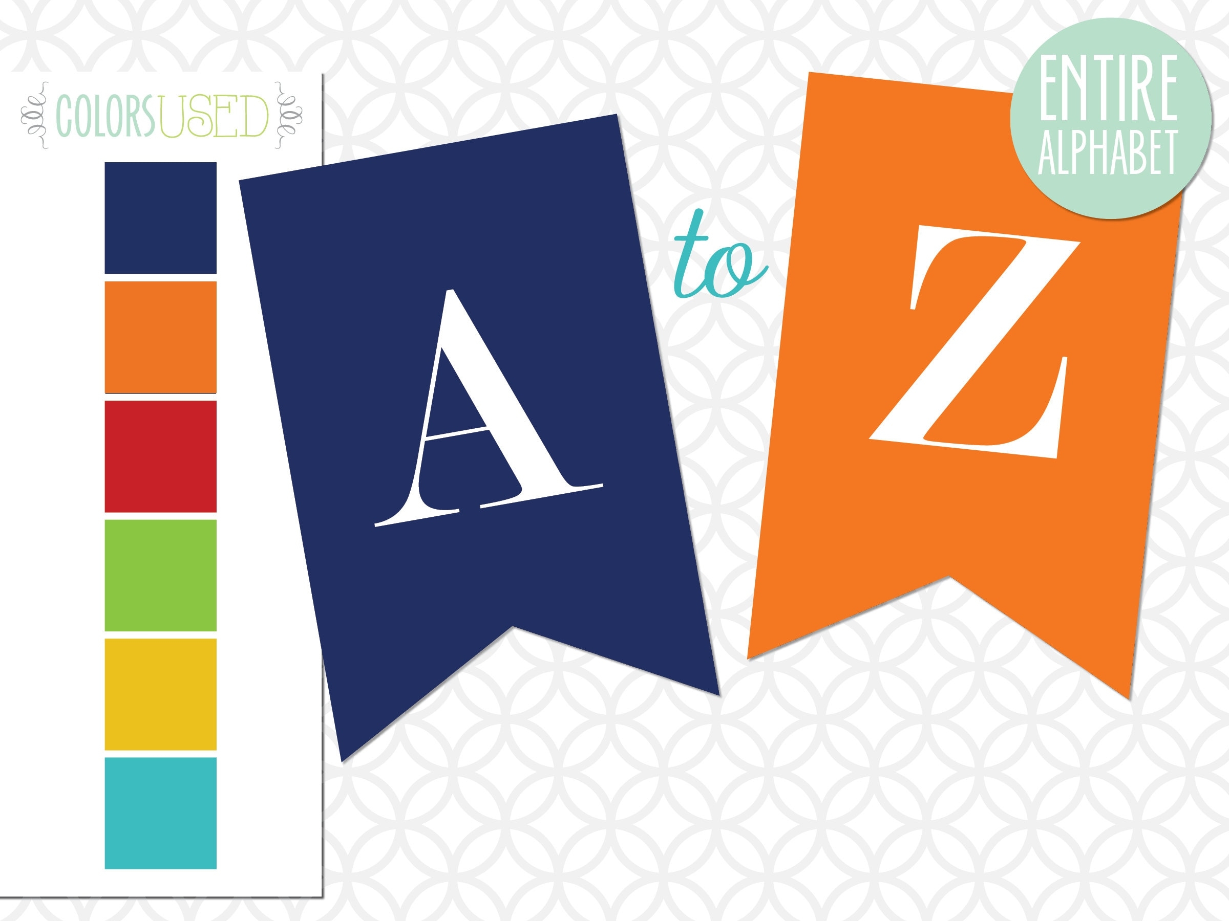 Printable Pennant Banner That Includes Entire Alphabet Colorful Banner With White Letters instant Digital Download Etsy