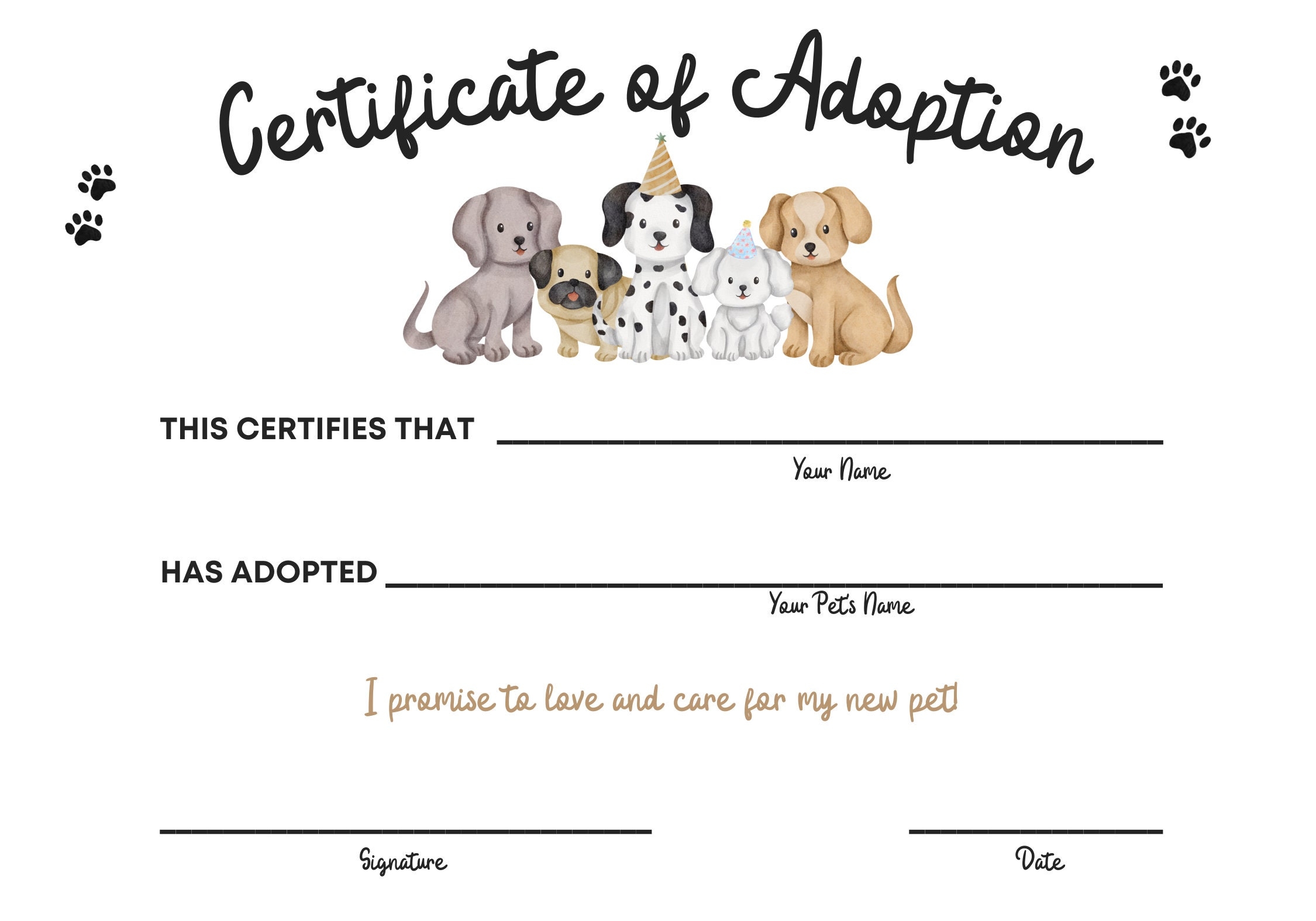 pet adoption certificate free printable pdf