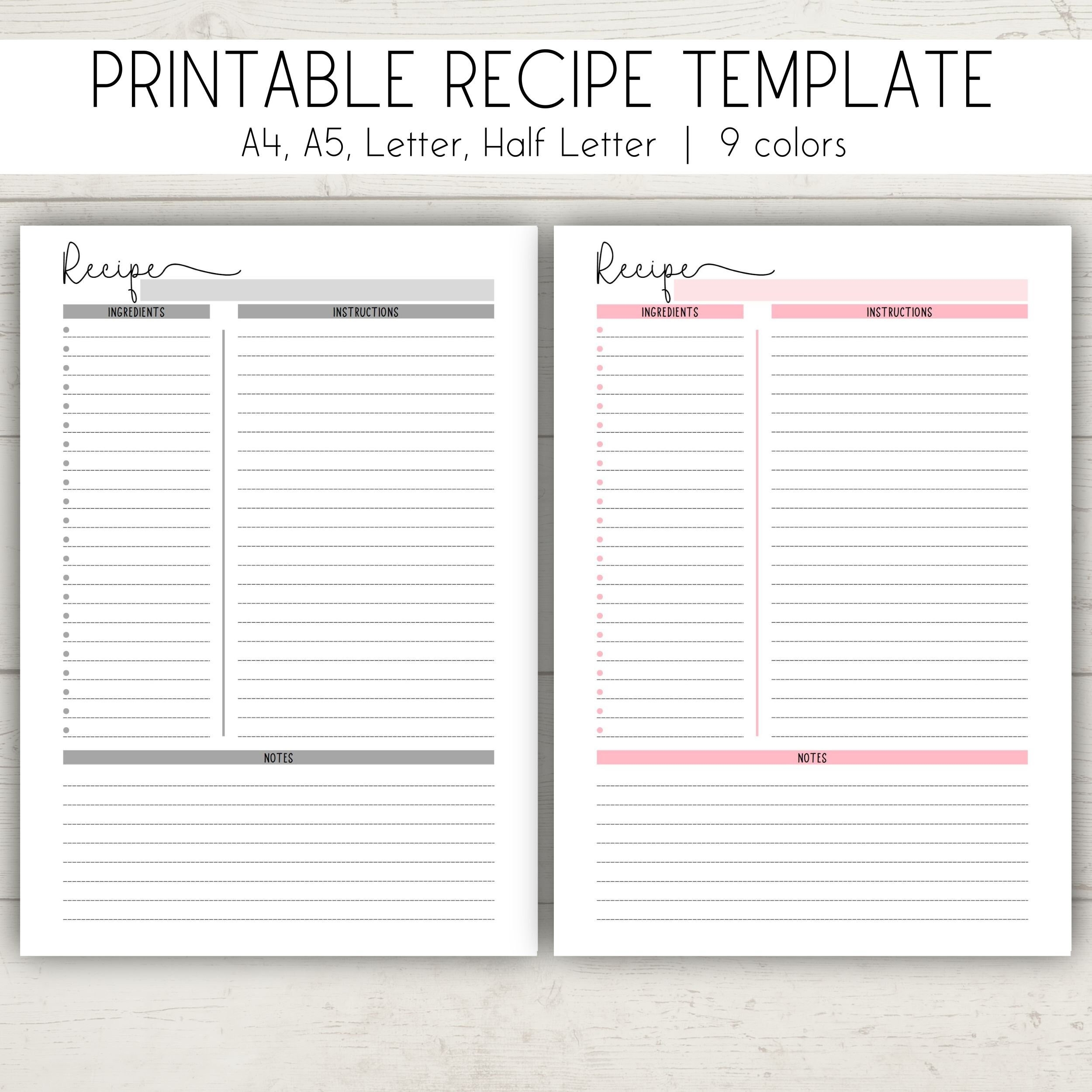 recipe book template printable