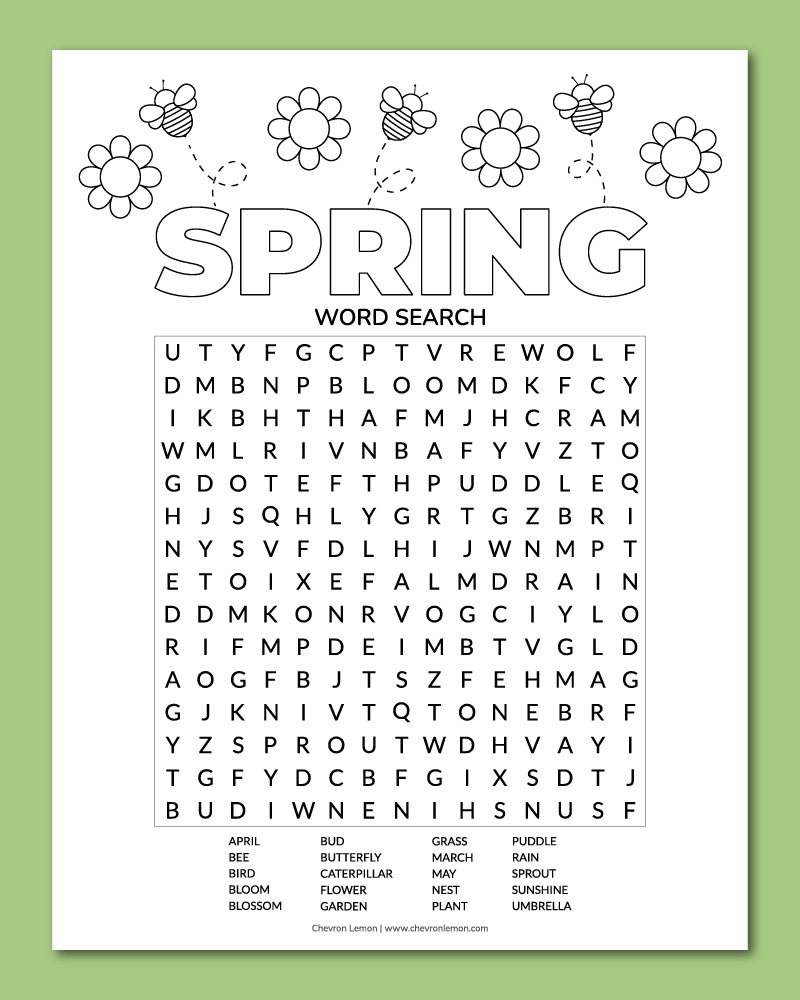 spring word search free printable