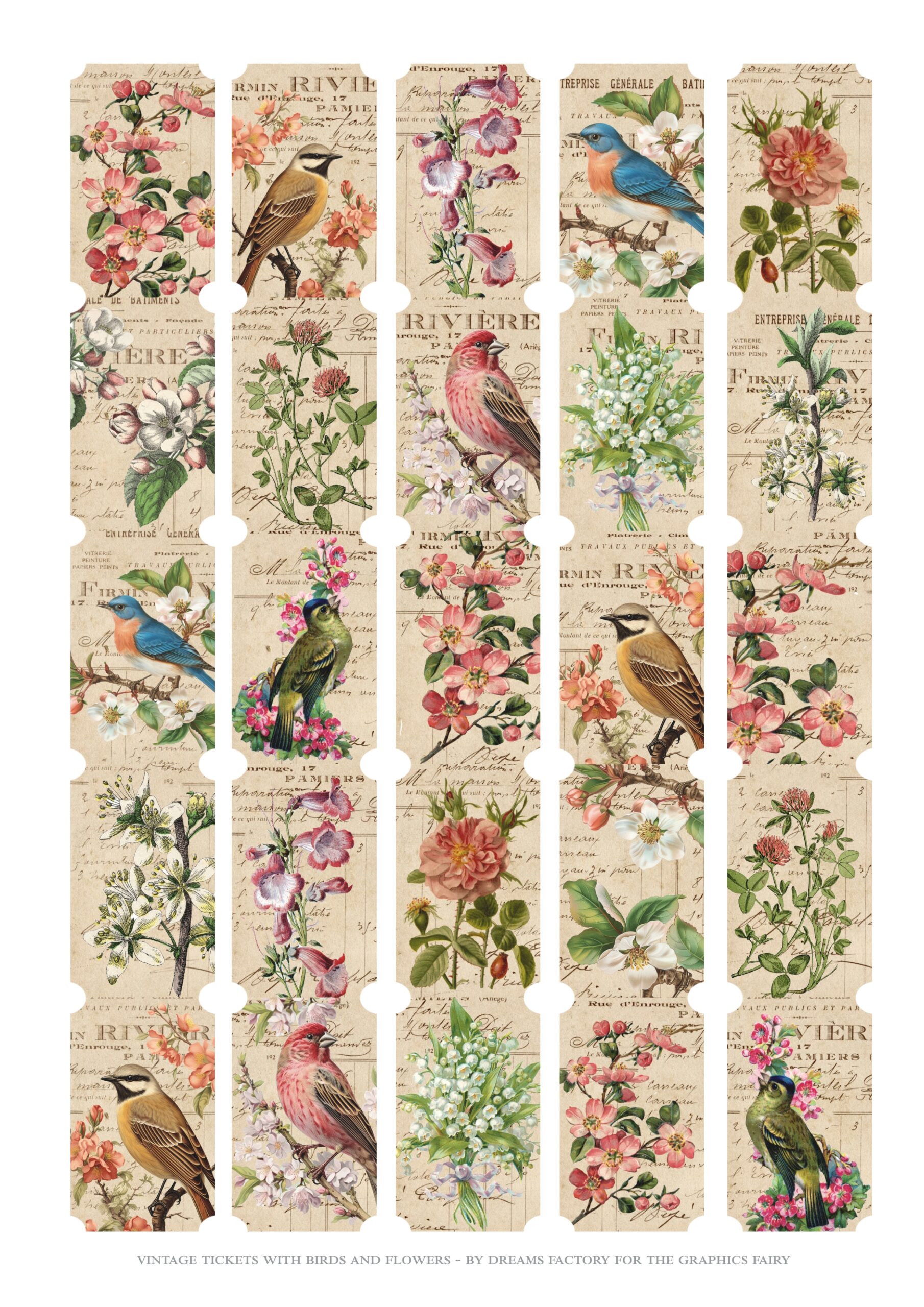 Printable Tickets Birds And Flowers The Graphics Fairy