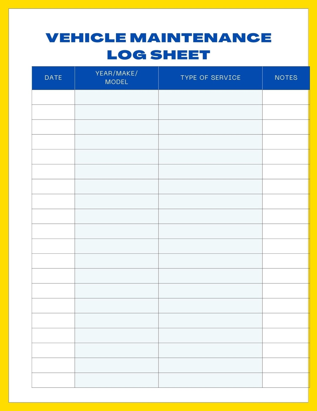 printable free vehicle maintenance log template