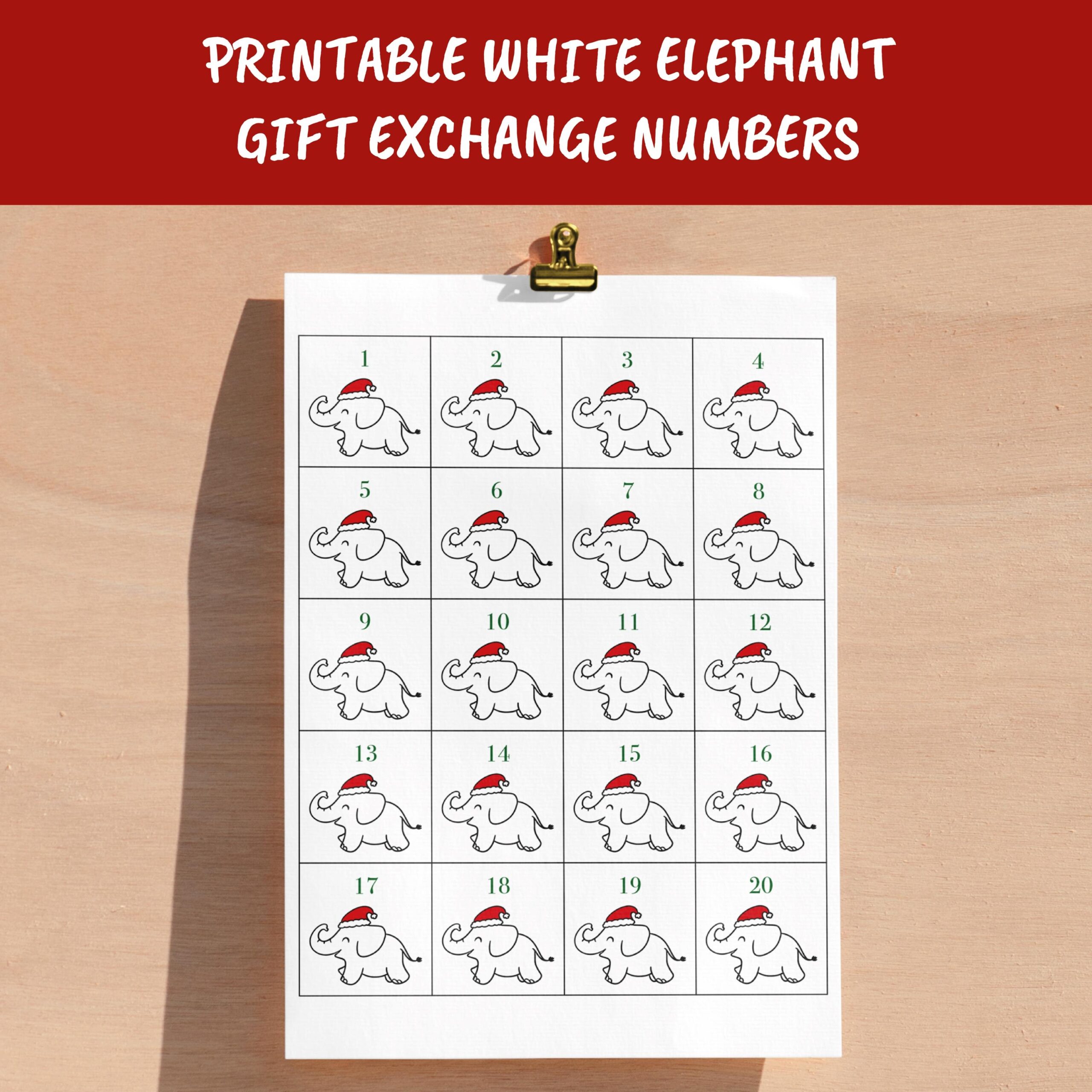 Printable White Elephant Gift Exchange Numbers For Parties Events And Holidays Set Of 100 Numbers Digital Download Etsy