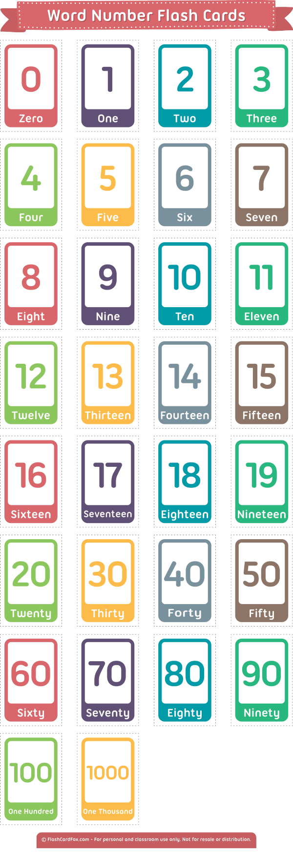 Printable Word Number Flash Cards Worksheets Library