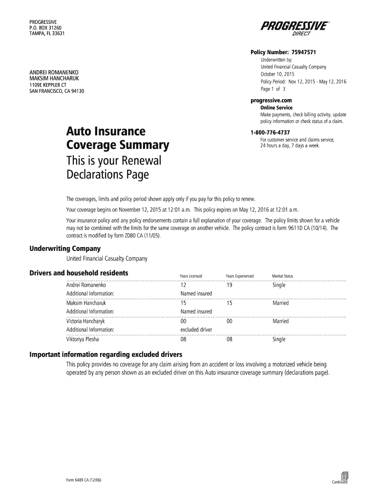 Progressive Insurance Card Fill Online Printable Fillable Blank PdfFiller