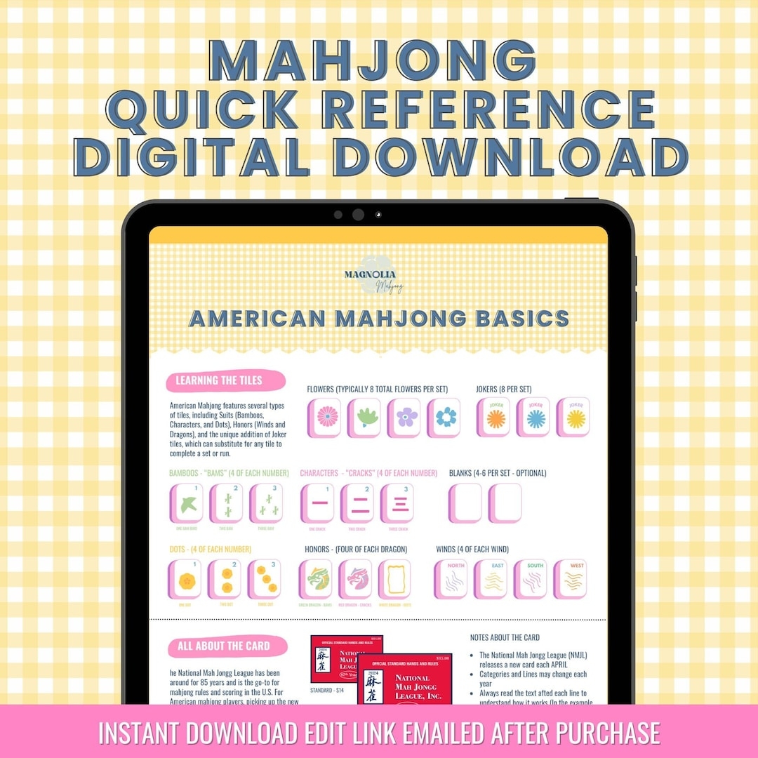 Quick Visual Reference Guide To American Mahjong For Beginners How To Play Tiles Strategies Hosting Tips Cocktails digital PDF Etsy