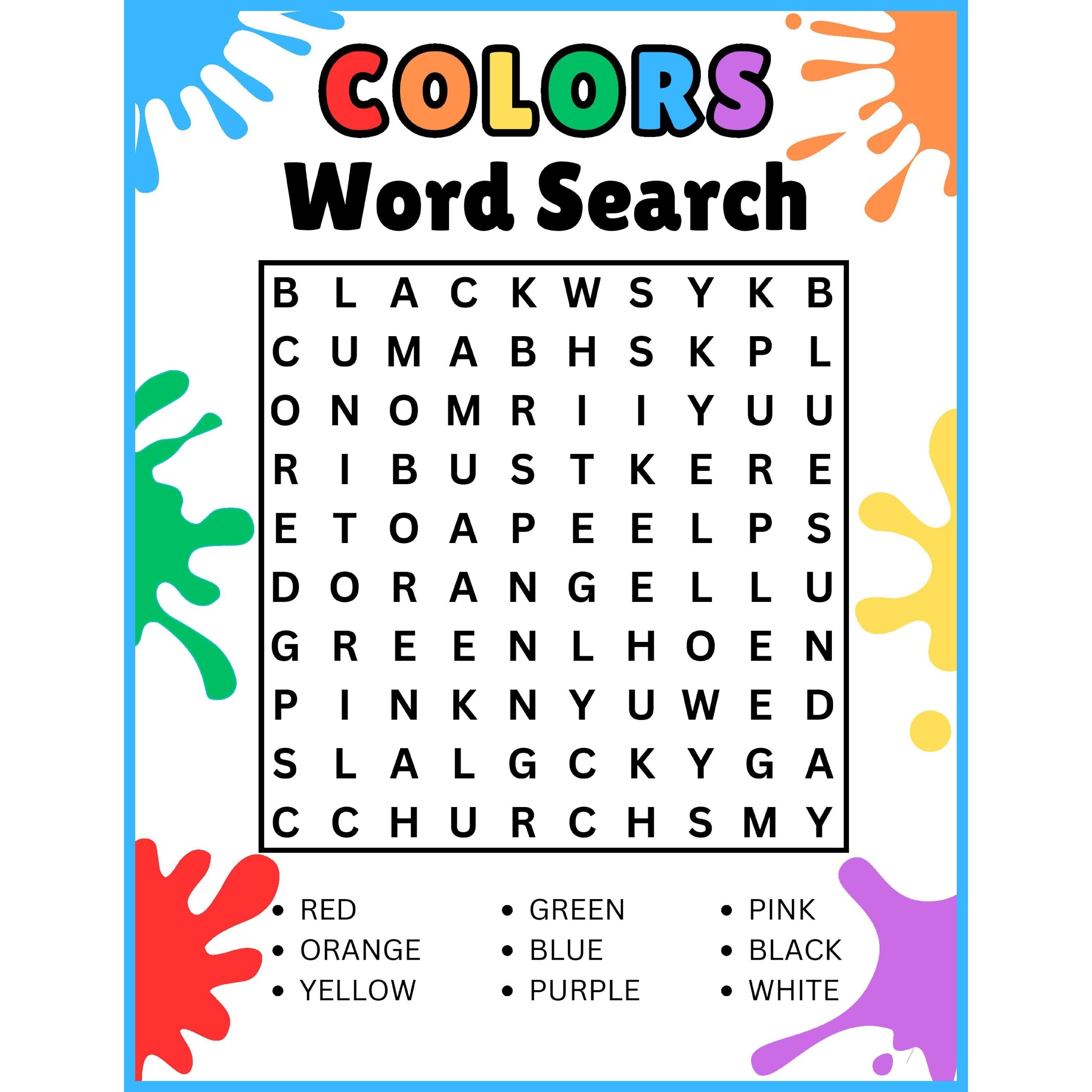 word search for kindergarten