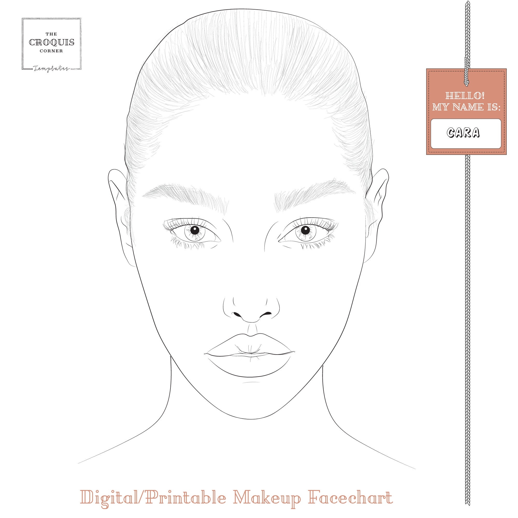 Realistic Makeup Face Chart cara Make up Artist Practice Sheets Digital Instant Download Blank Face Template make Up Chart Etsy