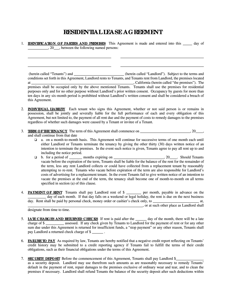 Residential Lease Agreement Form Fill Online Printable Fillable Blank PdfFiller