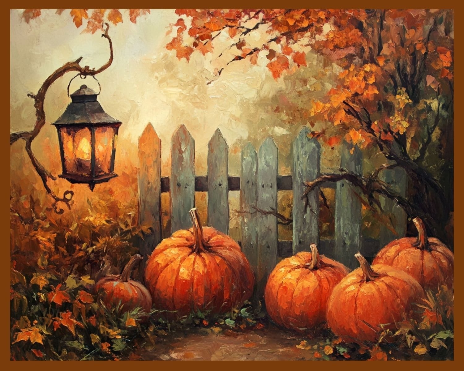 Rustic Pumpkin Patch Painting Autumn Lantern Art digital Download Etsy