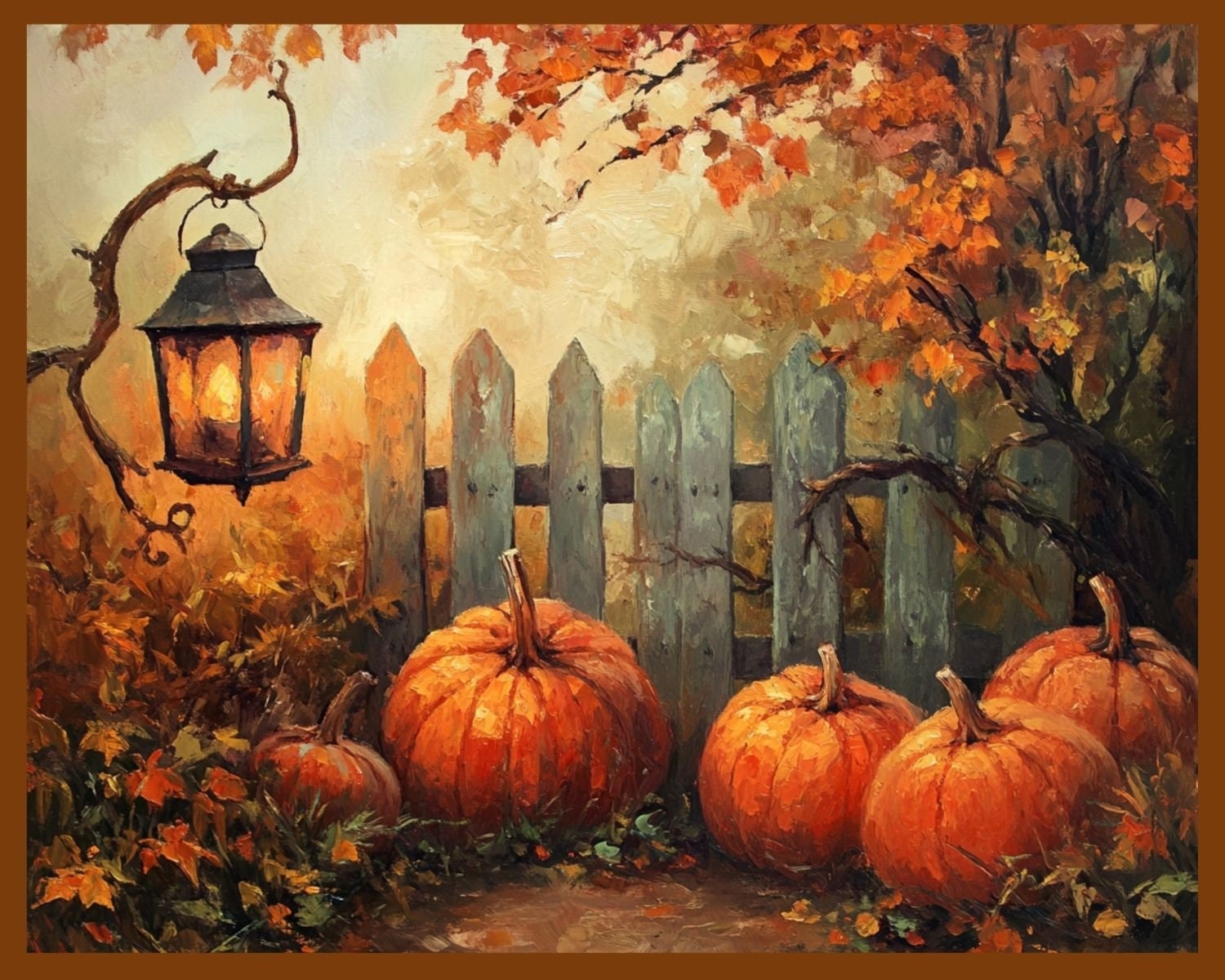 Rustic Pumpkin Patch Painting Autumn Lantern Art digital Download Etsy