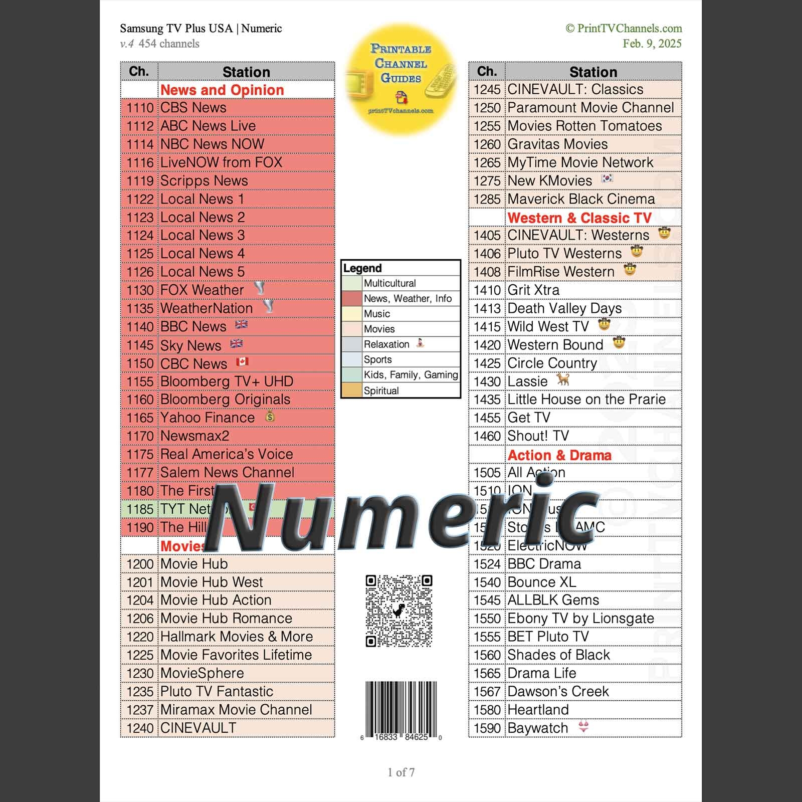 Samsung TV Plus Channel Guide USA By Channel Number
