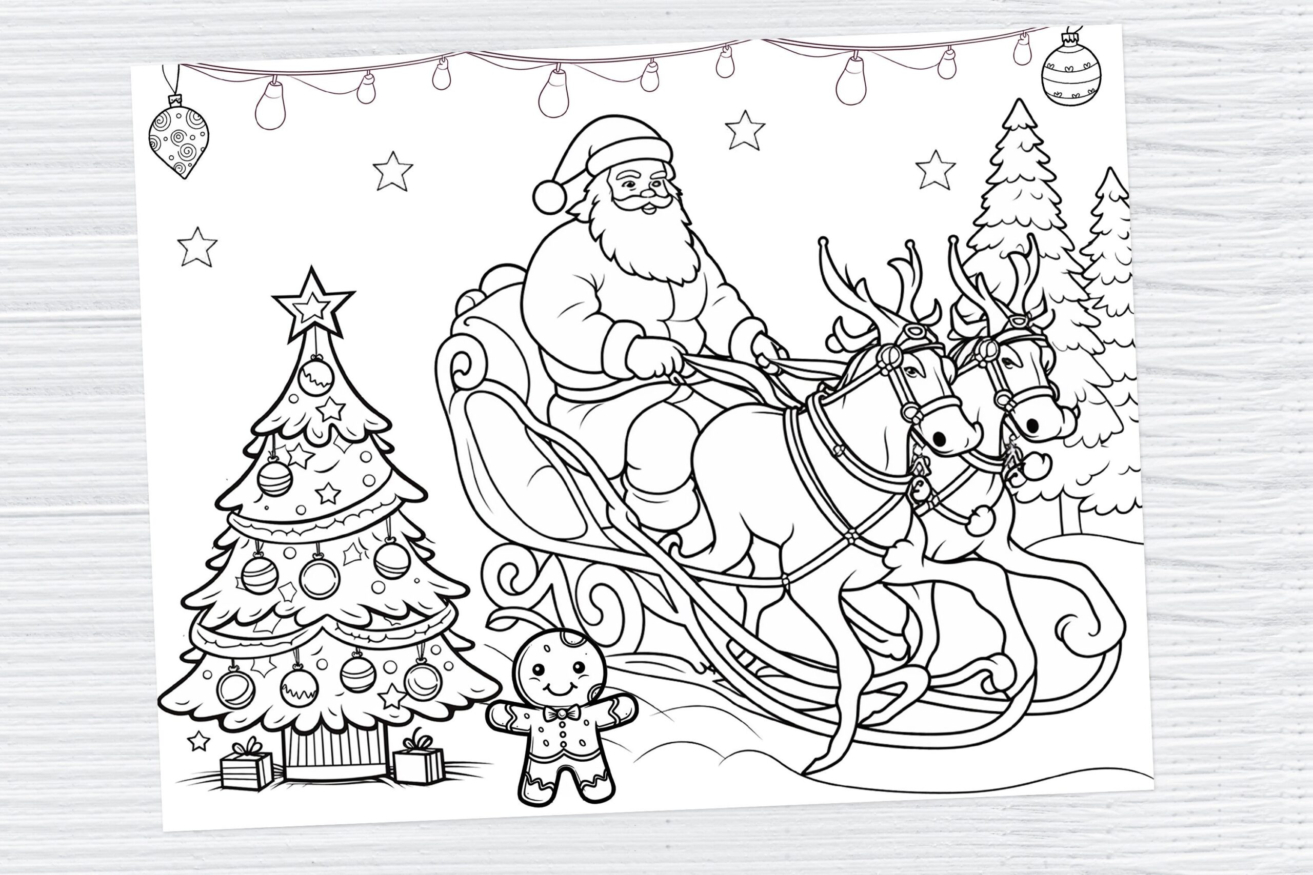 Santa Claus And Reindeer Christmas Coloring Page Printable Kids Christmas Dinner Placemat Holiday Party Coloring Sheet Instant Download Etsy