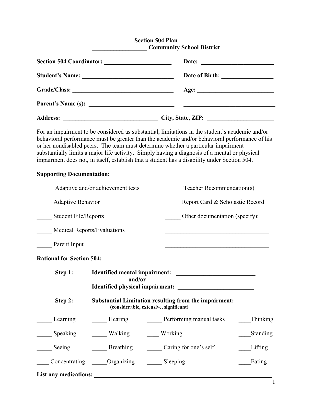 printable 504 plan template pdf