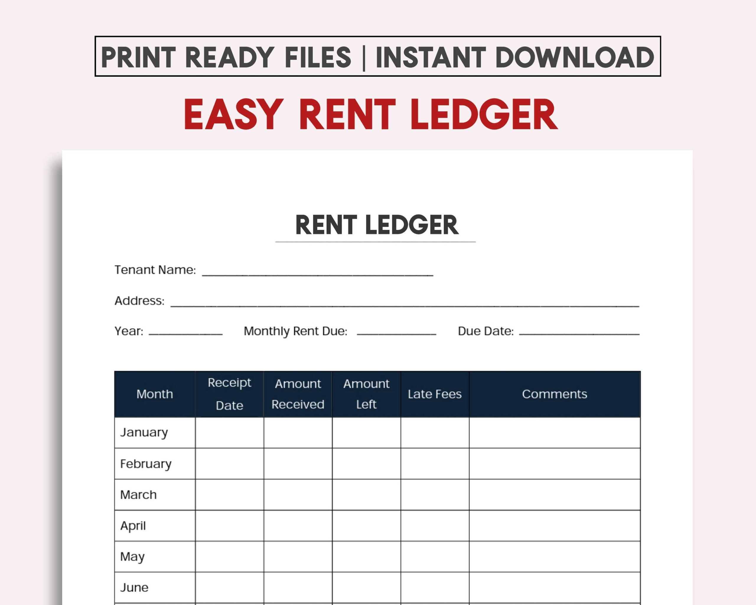 printable landlord rental payment ledger template