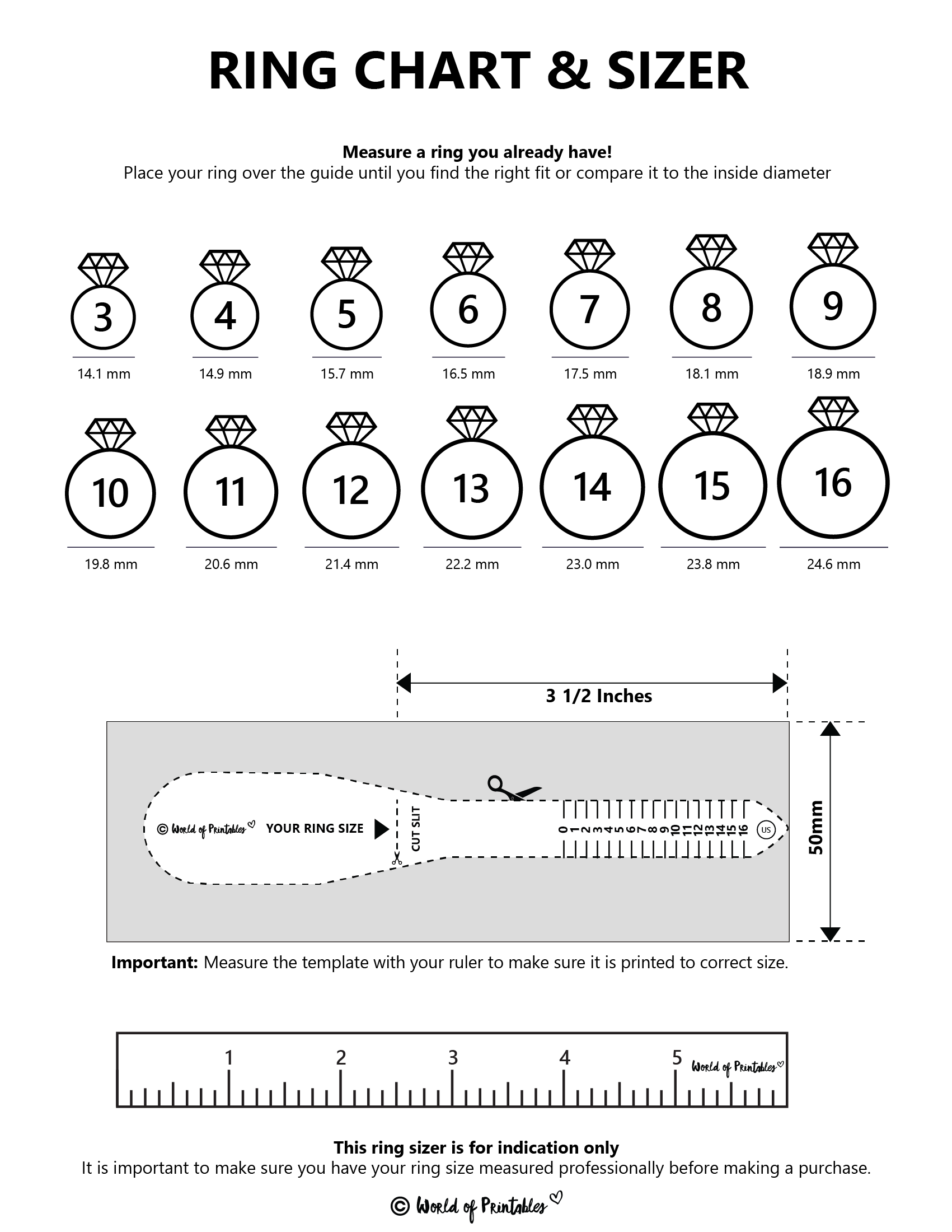 Sizer Strip Printable Pdf Printable Ring Size Chart Finger Ring Ring Sizer Printable Pdf Ring Chart