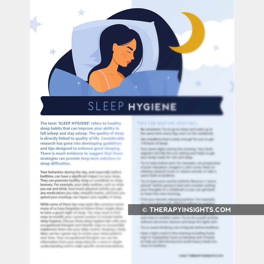 Sleep Hygiene Adult And Pediatric Printable Resources For Speech And Occupational Therapists