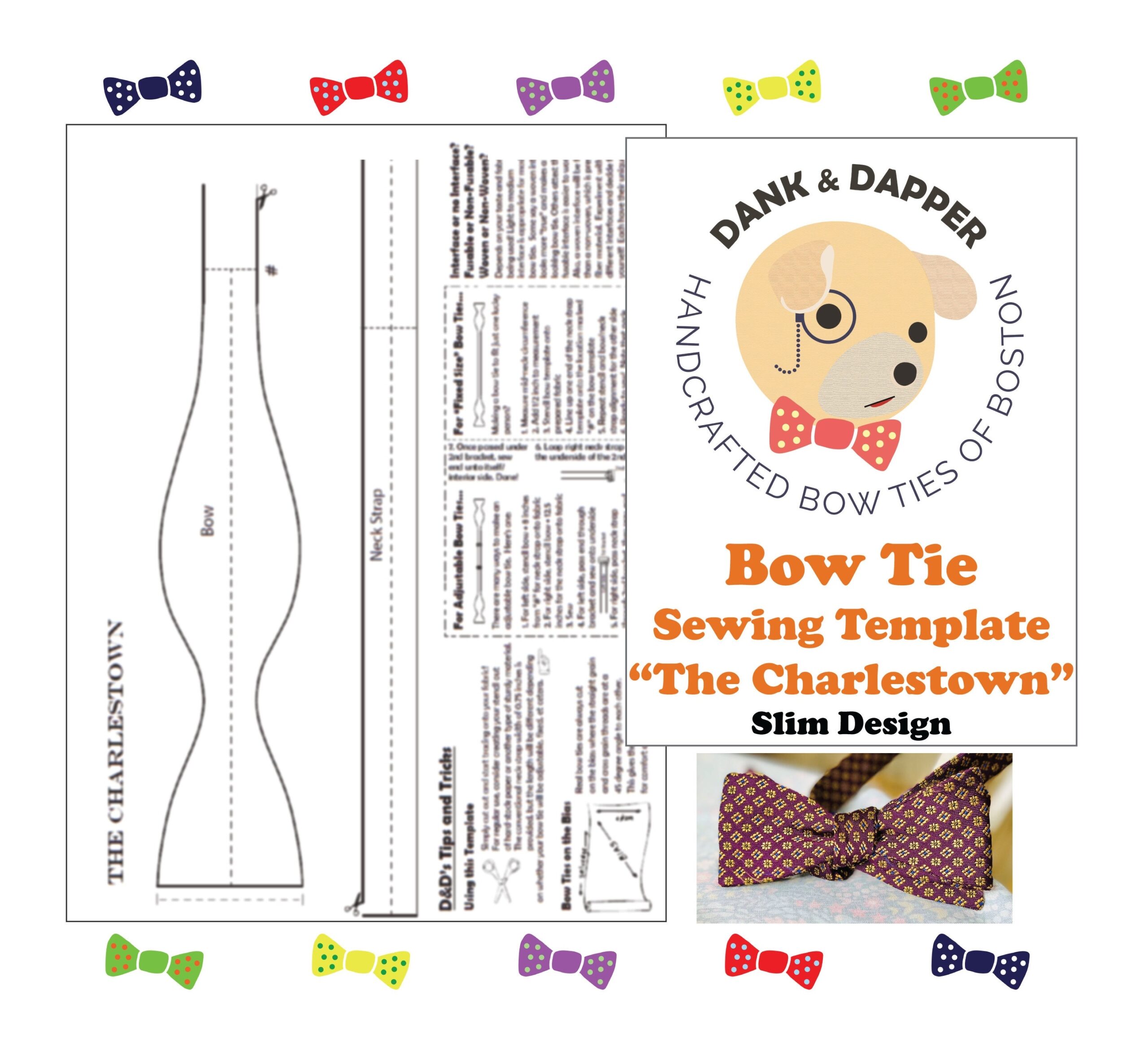 Slim Bow Tie Sewing Template Instructional Guide digital Pdfs Template For the Charlestown Sleek Bow Tie Design Etsy